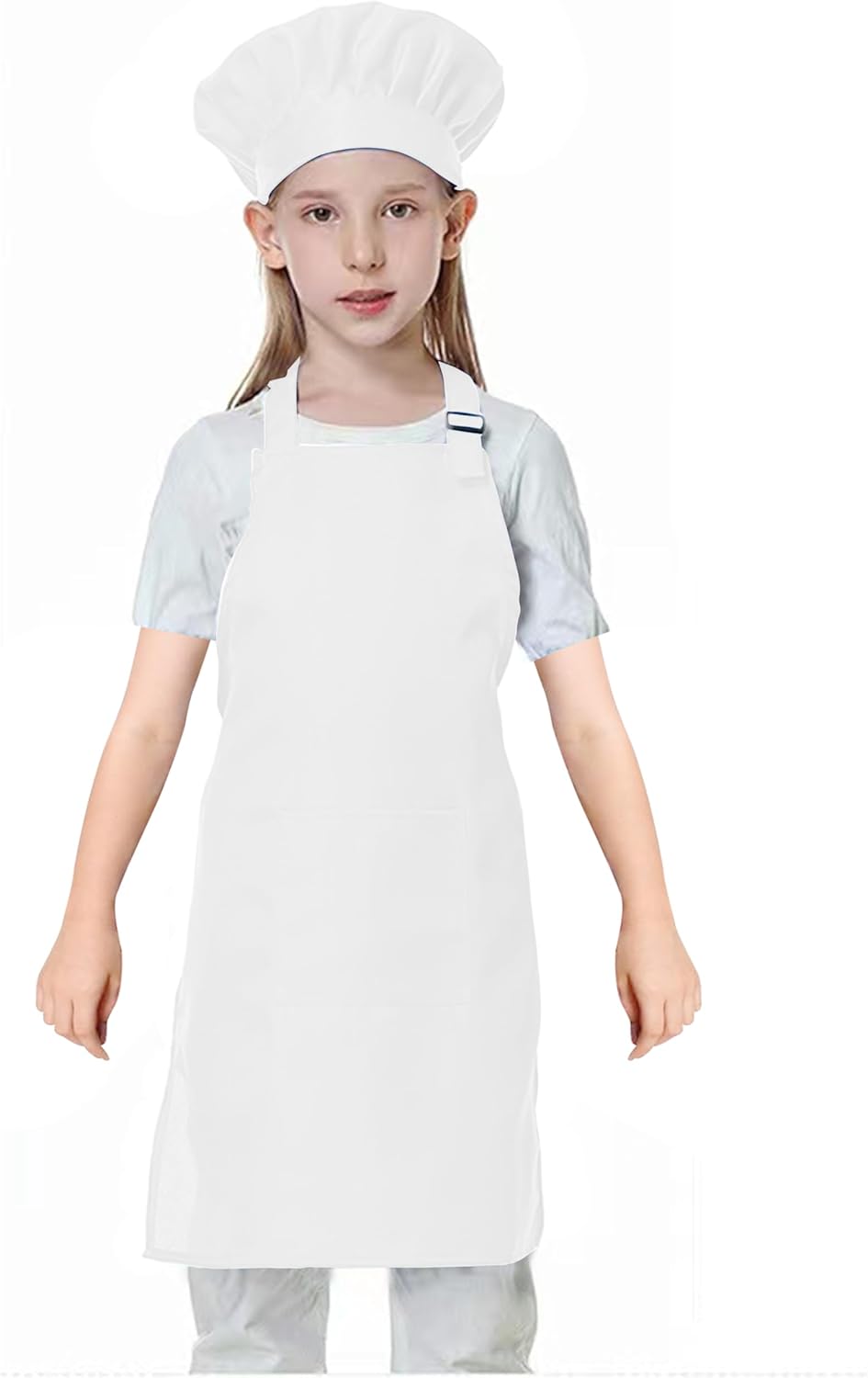YANEK Kids Apron and Chef Hat Cooking Set, Adjustable Children Kitchen Chef Apron with 2 Pocket & Chef hat | Chef costume for kids, kids apron for painting set, Baking, Cooking (5-12 years)