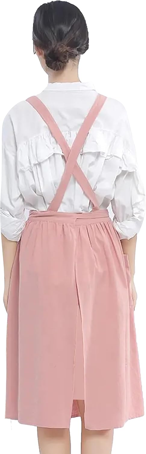 YANEK Cotton Linen Kitchen Apron for Women Durable, Washable, Comfortable and Durable with Pockets and Adjustable Straps; Perfect for Cooking, Baking, Flower Shop, Work, Cleaning