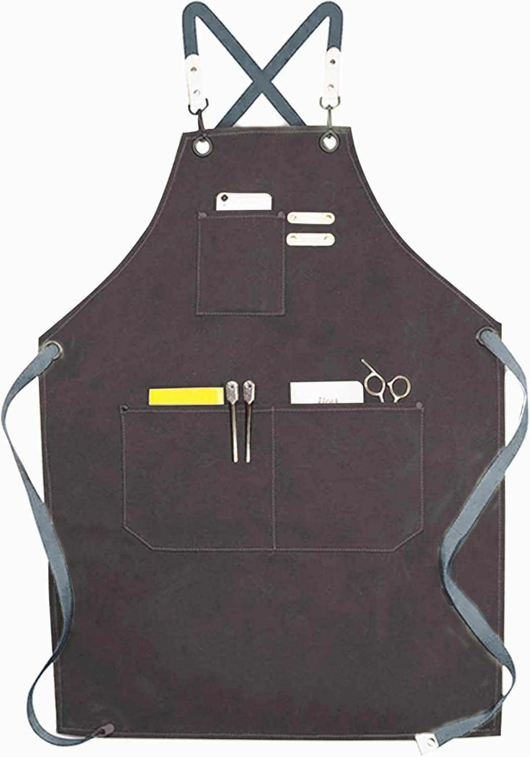 YANEK Chef Apron Cotton Canvas Cross Back Adjustable Apron with 3 Pockets Waterdrop Resistant | for Chef, Artist Painting, Baker, Barista, Bartender, Restaurant, BBQ Aprons for Unisex
