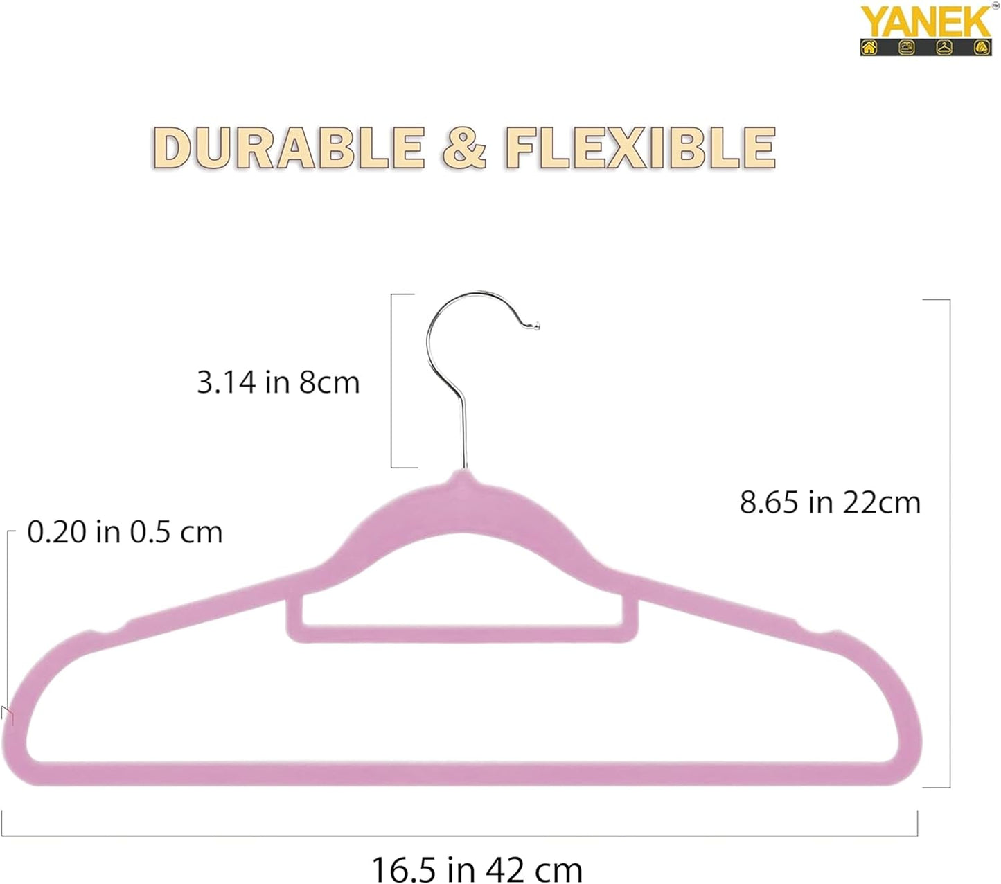 YANEK Non-Slip Velvet Hangers | Ultra Thin | Heavy Duty | 360° Rotating Hook | For Suit, Dress, Shirts (White, 50)