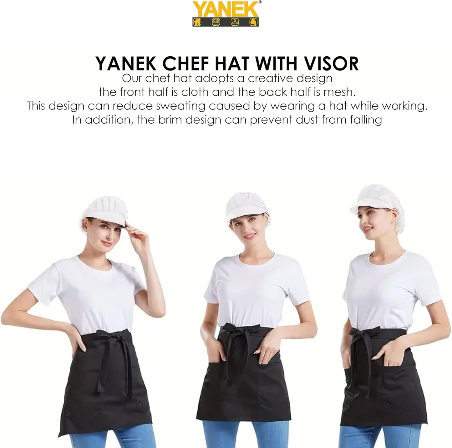 Yanek Professional Chef Hat with Visor – Adjustable and Lightweight Kitchen Cap for Men and Women – Ideal for Culinary Professionals, Home Cooks, Bakers, Restaurant Staff, Outdoor Catering Events