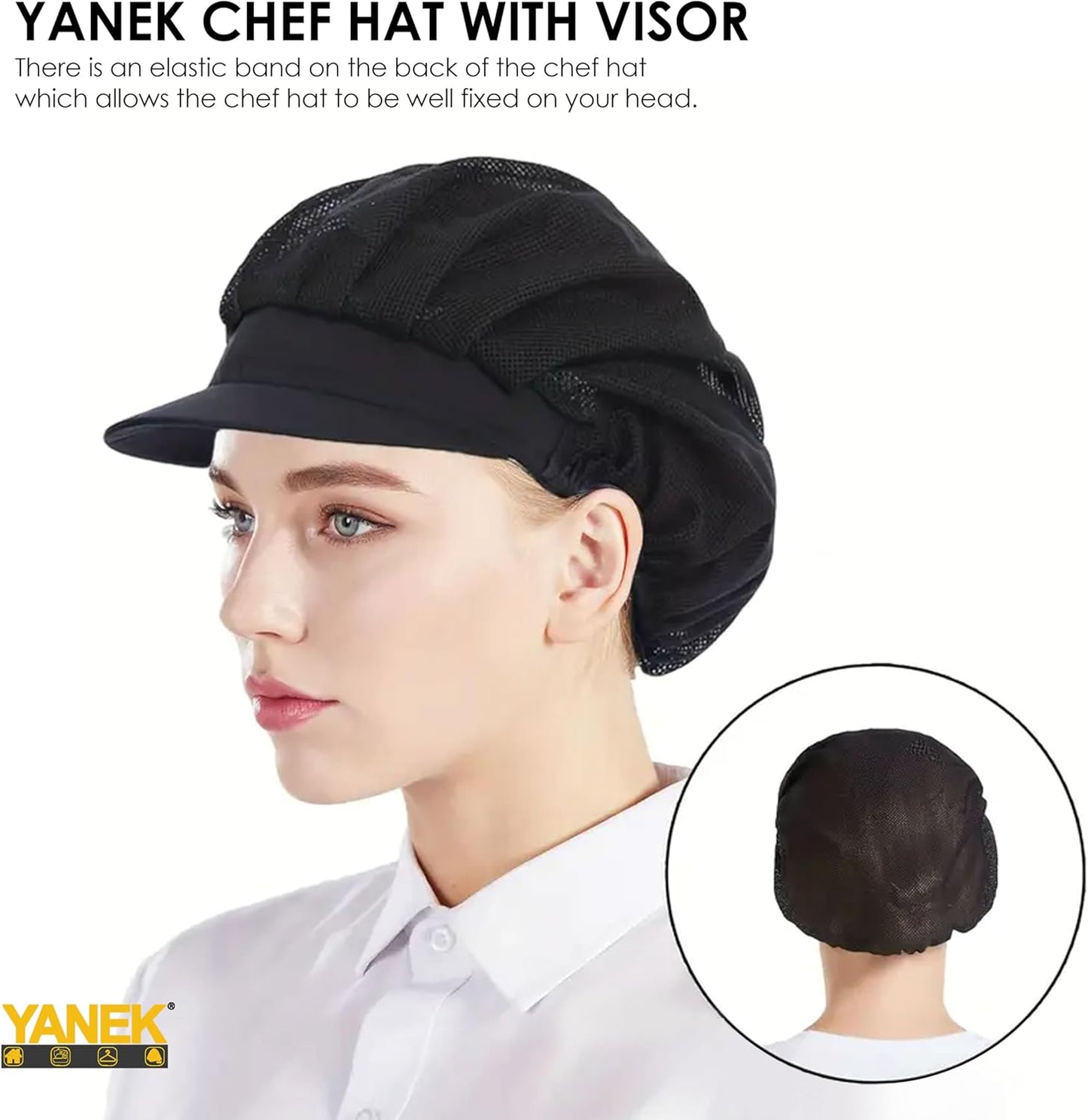 Yanek Professional Chef Hat with Visor – Adjustable and Lightweight Kitchen Cap for Men and Women – Ideal for Culinary Professionals, Home Cooks, Bakers, Restaurant Staff, Outdoor Catering Events