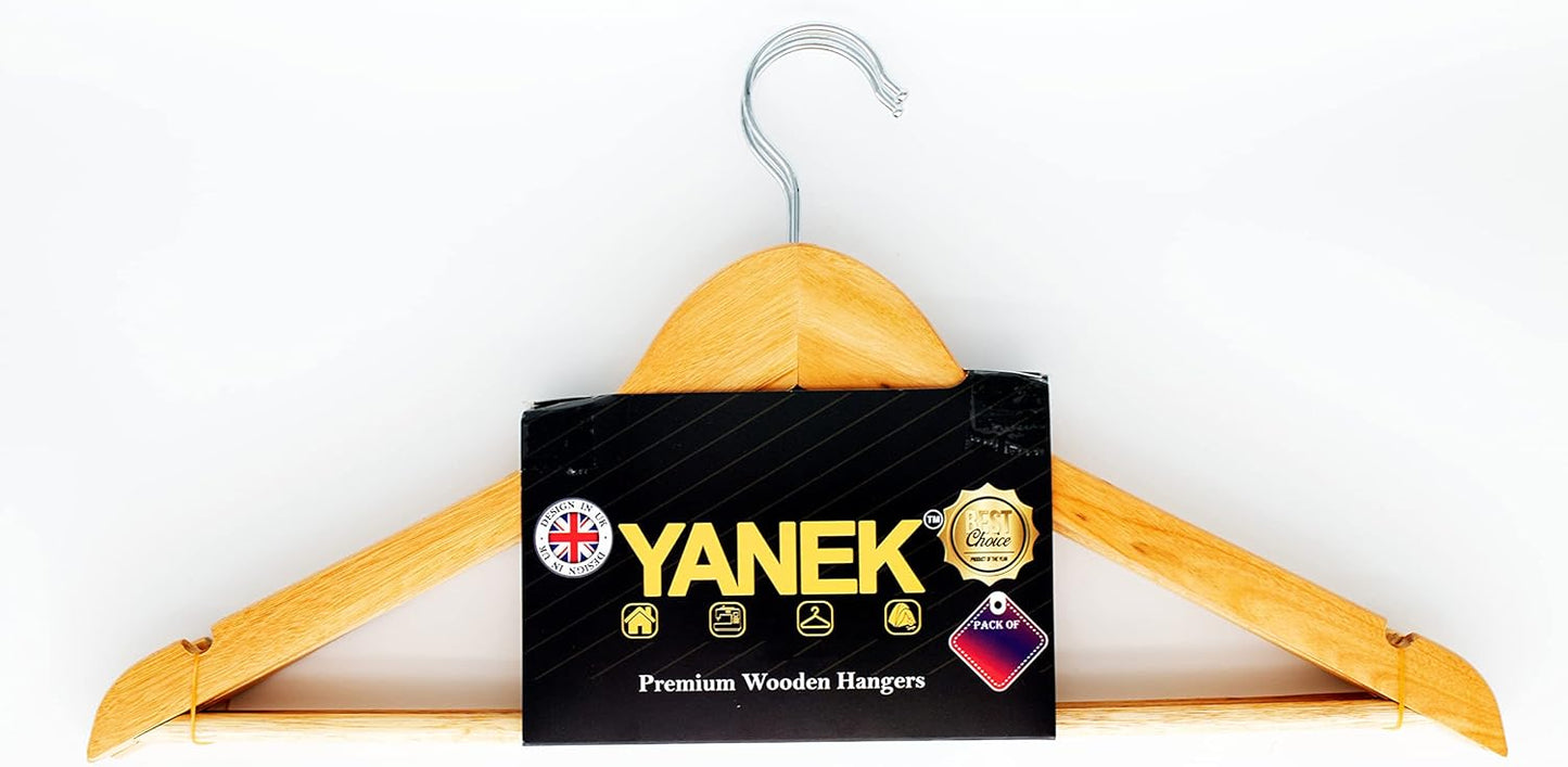 YANEK Solid Wood Hangers | Non-slip with Notches (Black, 30).