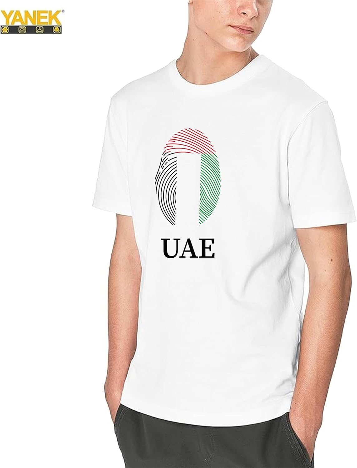 YANEK UAE Flag T-shirt Design | Solid Unisex Round Neck T-Shirt Short Sleeve | Made From 180 GSM Combed Cotton BIOWASH | All Day Comfort| Super Soft | Wrinkle Free