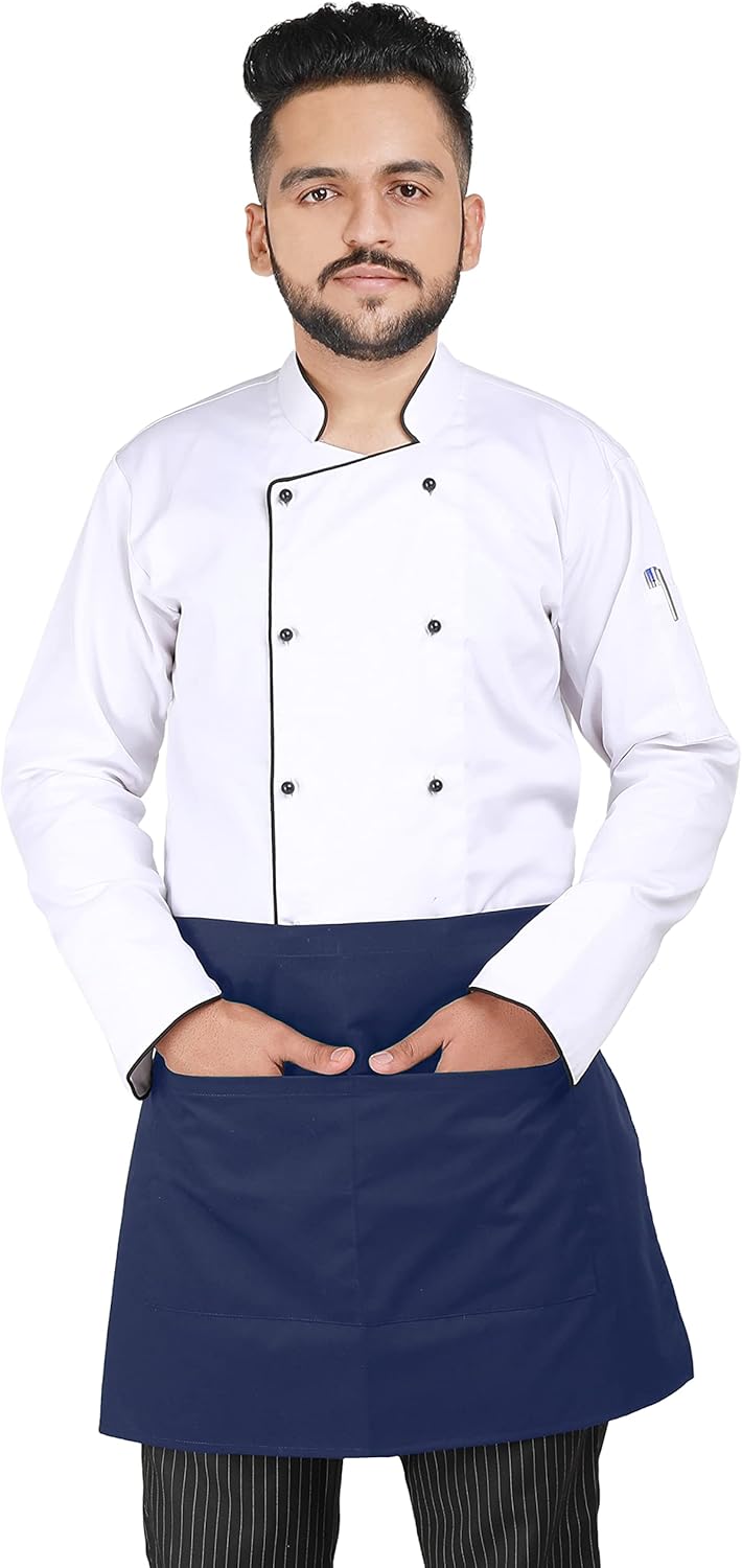 YANEK Kitchen Short Apron | Unisex | Chef Kitchen Adjustable Bib Apron with Pockets & Adjustable Tie Rope | For Home, Restaurant, Café, Hotel, Bakery, Salon