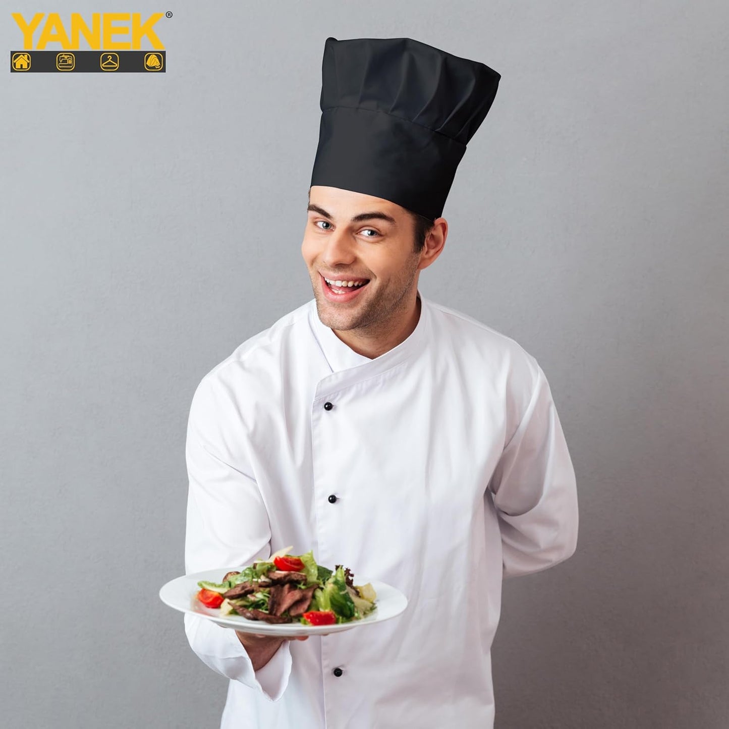 YANEK Unisex Chef Hat Adjustable Elastic | Chef Uniform for Kitchen, Restaurant, Café, Bakery, Hotels Chef Cap Uniform Breathable Hat