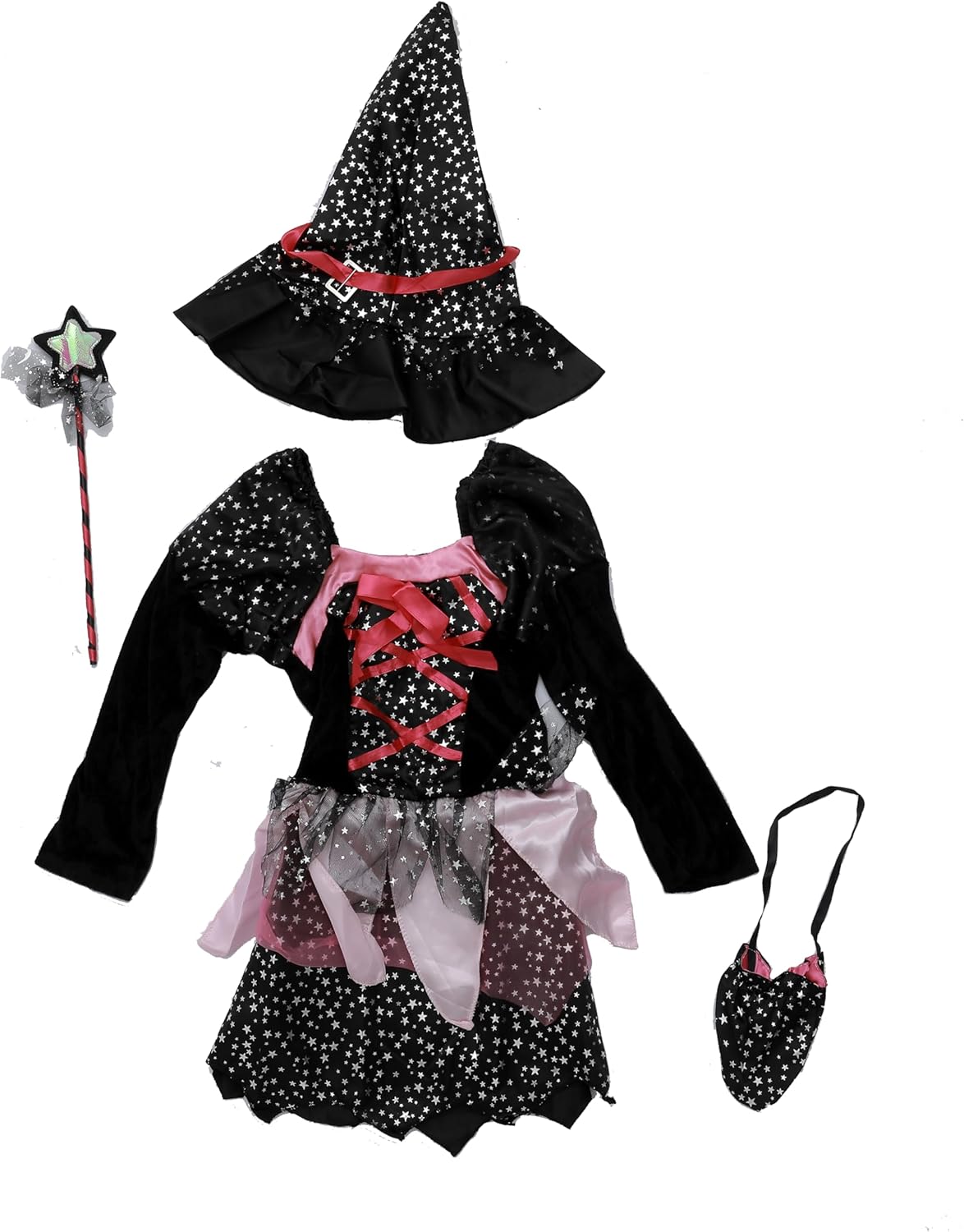 Yanek Girl's Enchanting Black Dress with Hat Witch Costume