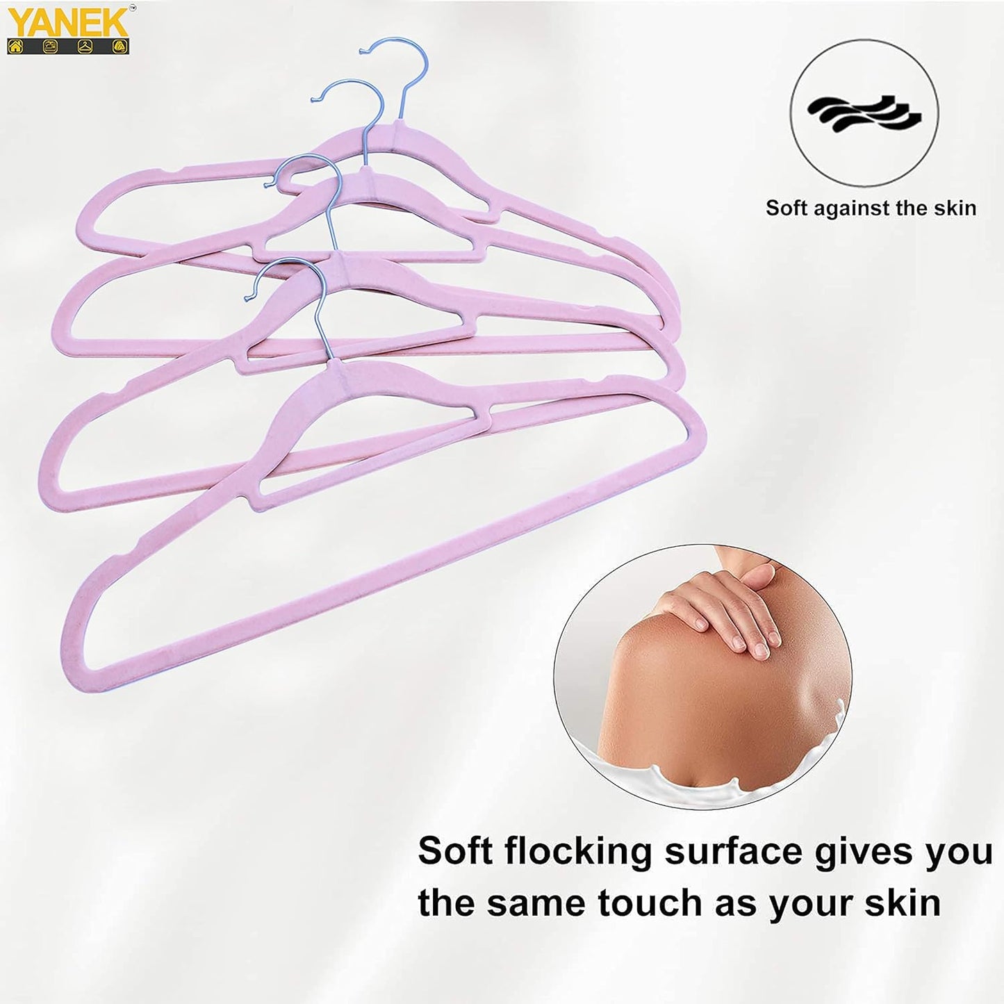 YANEK Non-Slip Velvet Hangers | Ultra Thin | Heavy Duty | 360° Rotating Hook | For Suit, Dress, Shirts (White, 50)