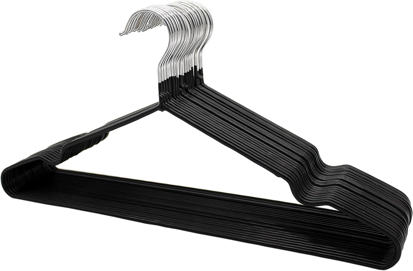 YANEK Metal Hangers | For Shirt, Coat, Trousers | Strong, Anti Slip & Space Saving | Rubber Coated, 40 CM (Black, 50).
