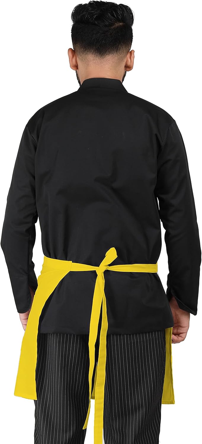 YANEK Kitchen Short Apron | Unisex | Chef Kitchen Adjustable Bib Apron with Pockets & Adjustable Tie Rope | For Home, Restaurant, Café, Hotel, Bakery, Salon