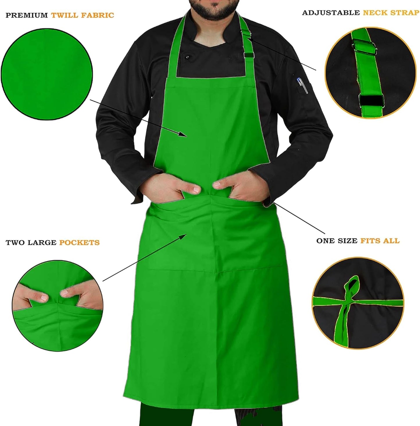 YANEK Kitchen Apron | Unisex Chef Kitchen Adjustable Bib Apron with Pockets | For Home, Restaurant, Cafe
