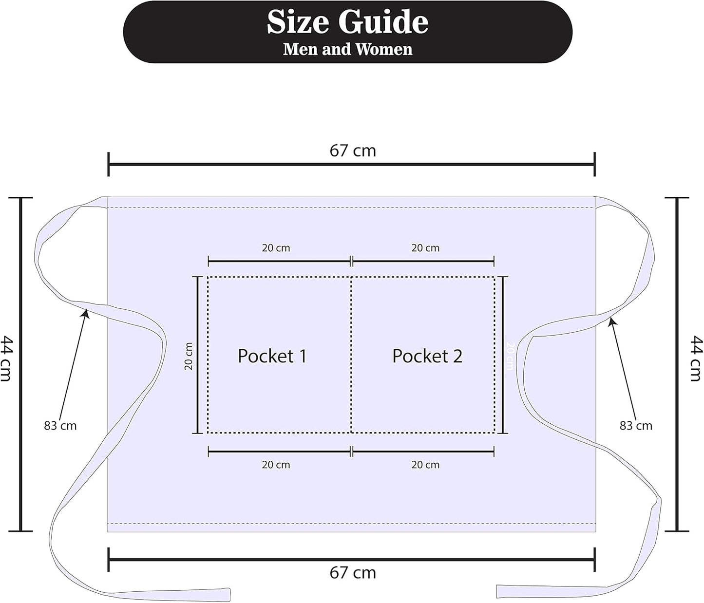 YANEK Kitchen Short Apron | Unisex | Chef Kitchen Adjustable Bib Apron with Pockets & Adjustable Tie Rope | For Home, Restaurant, Café, Hotel, Bakery, Salon