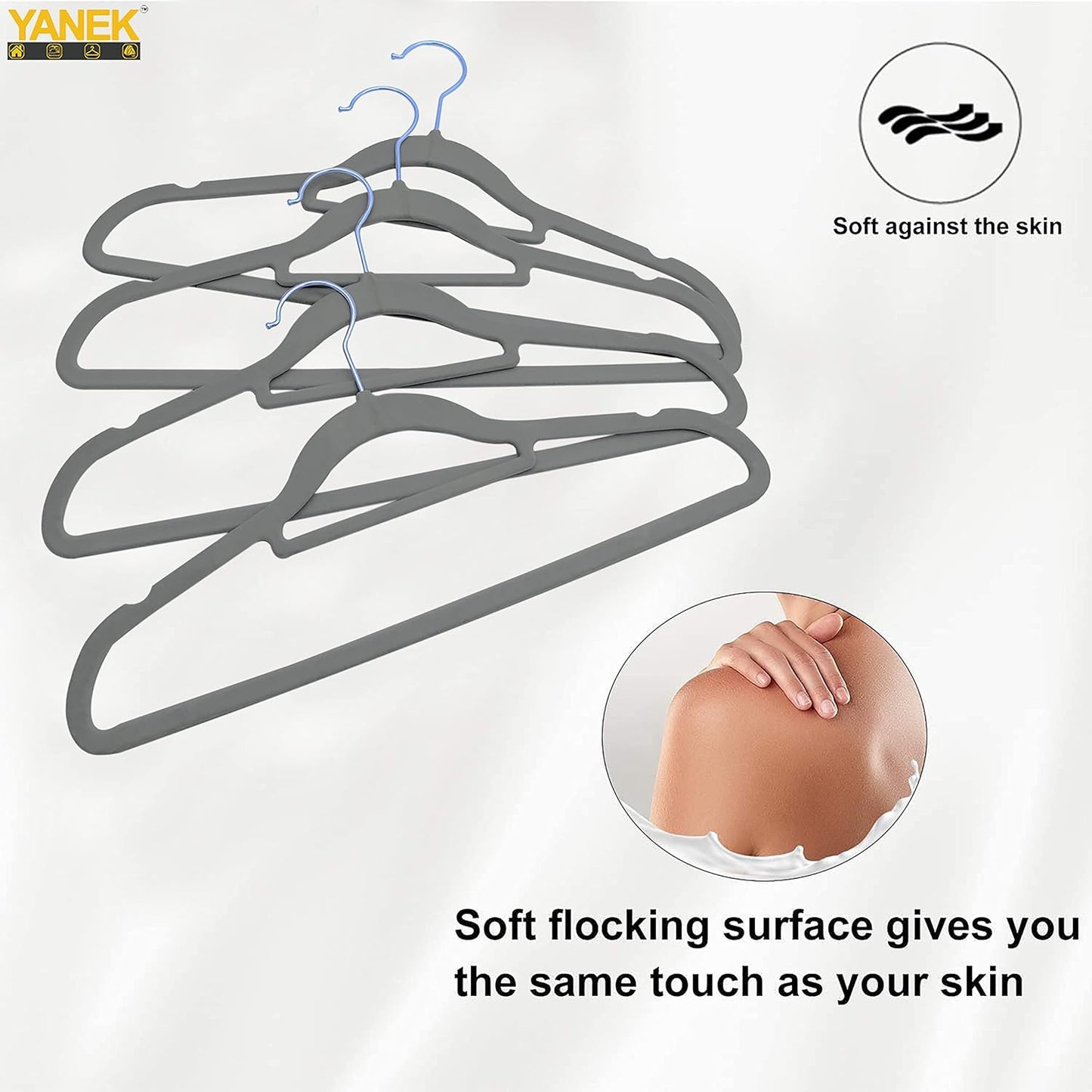 YANEK Non-Slip Velvet Hangers | Ultra Thin | Heavy Duty | 360° Rotating Hook | For Suit, Dress, Shirts (White, 50)