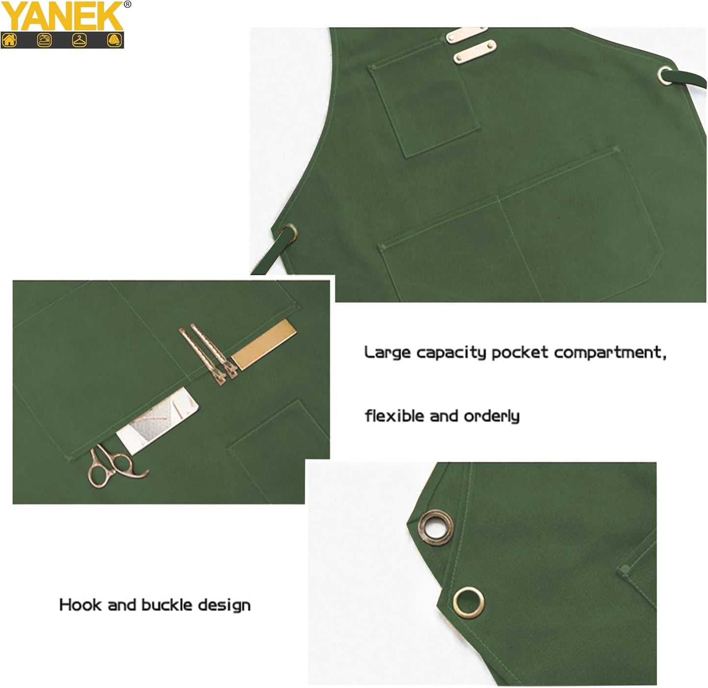 YANEK Chef Apron Cotton Canvas Cross Back Adjustable Apron with 3 Pockets Waterdrop Resistant | for Chef, Artist Painting, Baker, Barista, Bartender, Restaurant, BBQ Aprons for Unisex