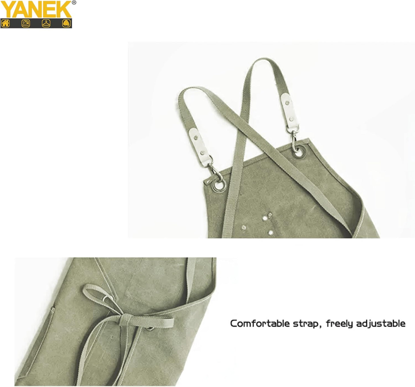 YANEK Chef Apron Cotton Canvas Cross Back Adjustable Apron with 3 Pockets Waterdrop Resistant | for Chef, Artist Painting, Baker, Barista, Bartender, Restaurant, BBQ Aprons for Unisex