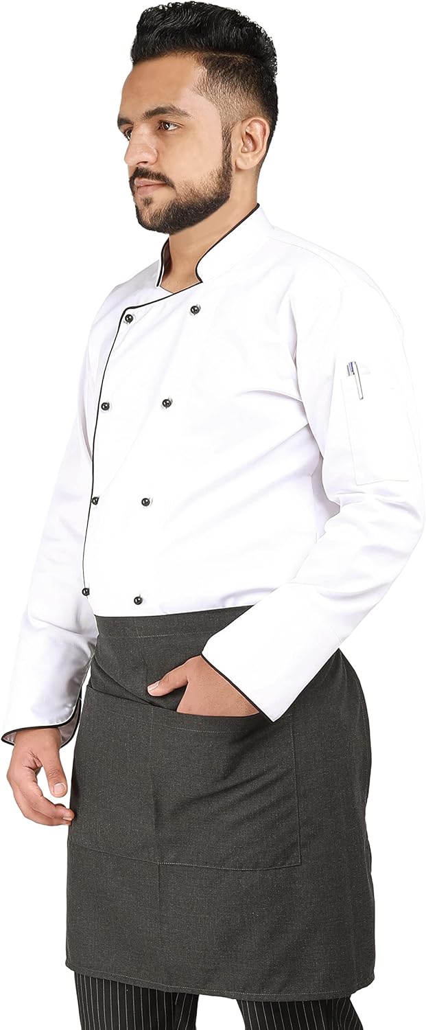 YANEK Kitchen Short Apron | Unisex | Chef Kitchen Adjustable Bib Apron with Pockets & Adjustable Tie Rope | For Home, Restaurant, Café, Hotel, Bakery, Salon