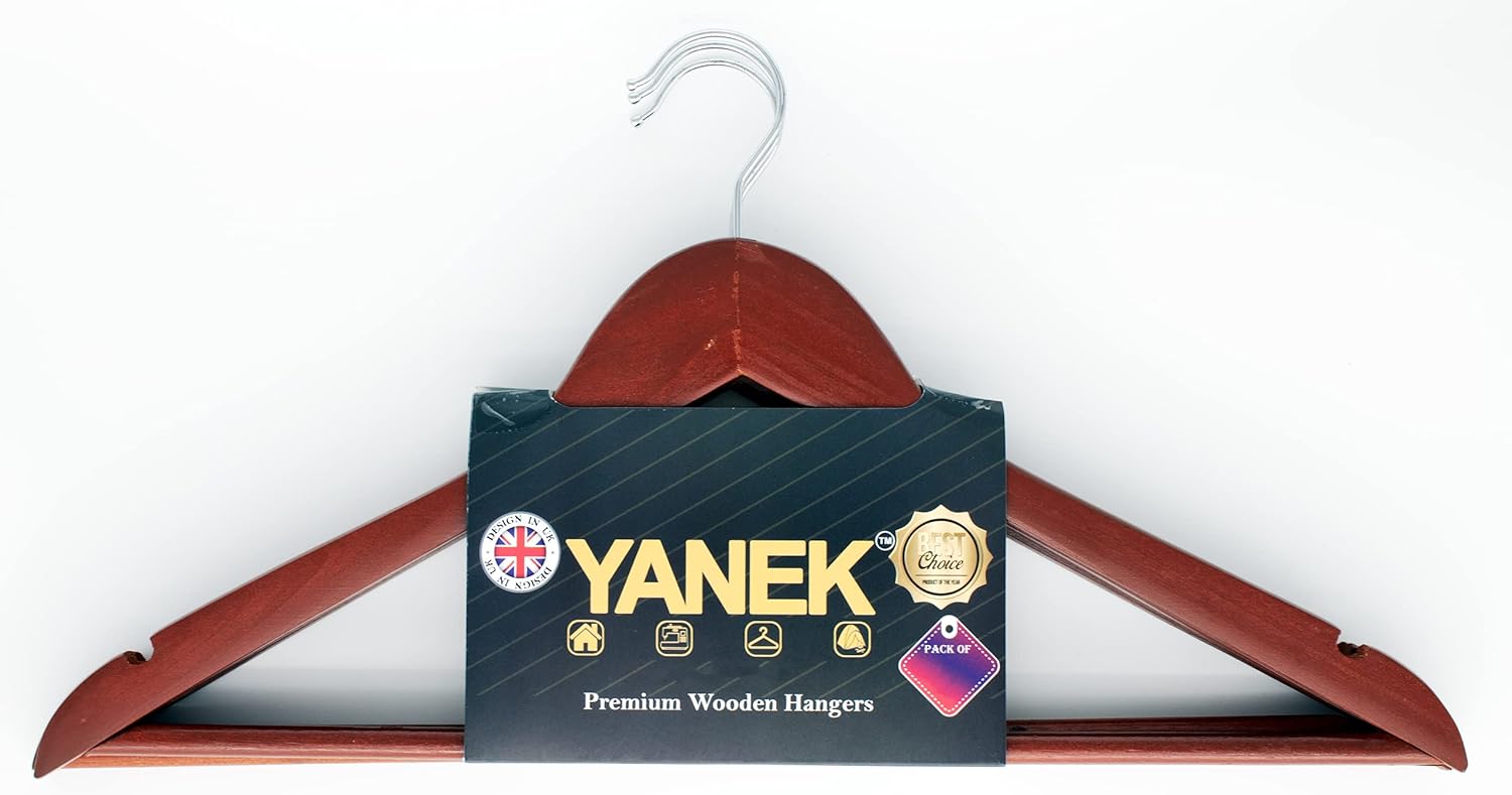 YANEK Solid Wood Hangers | Non-slip with Notches (Black, 30)