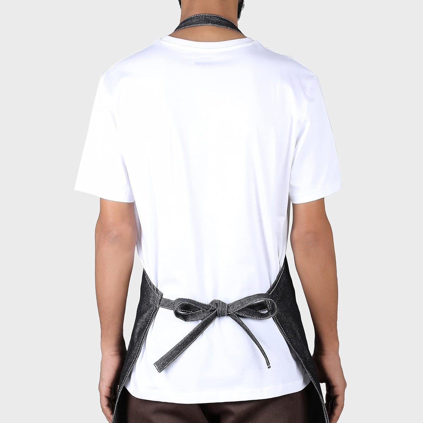 YANEK Unisex Denim Long Chef Apron with Pockets | Barista Cotton Apron for Home, Kitchen, BBQ, Coffee Shop | Three Pockets, Adjustable Straps with Rivets