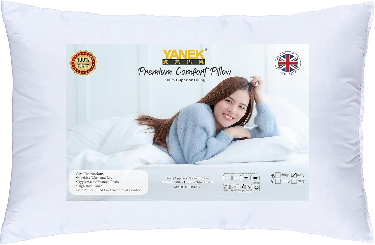 YANEK Ultra Soft Breathable Down Alternative Pillows Princess Press Bed Pillow Super Soft Microfiber Filling Soft & Comfortable, For Neck and Shoulder Support (1, 50cm x 70cm 500g)