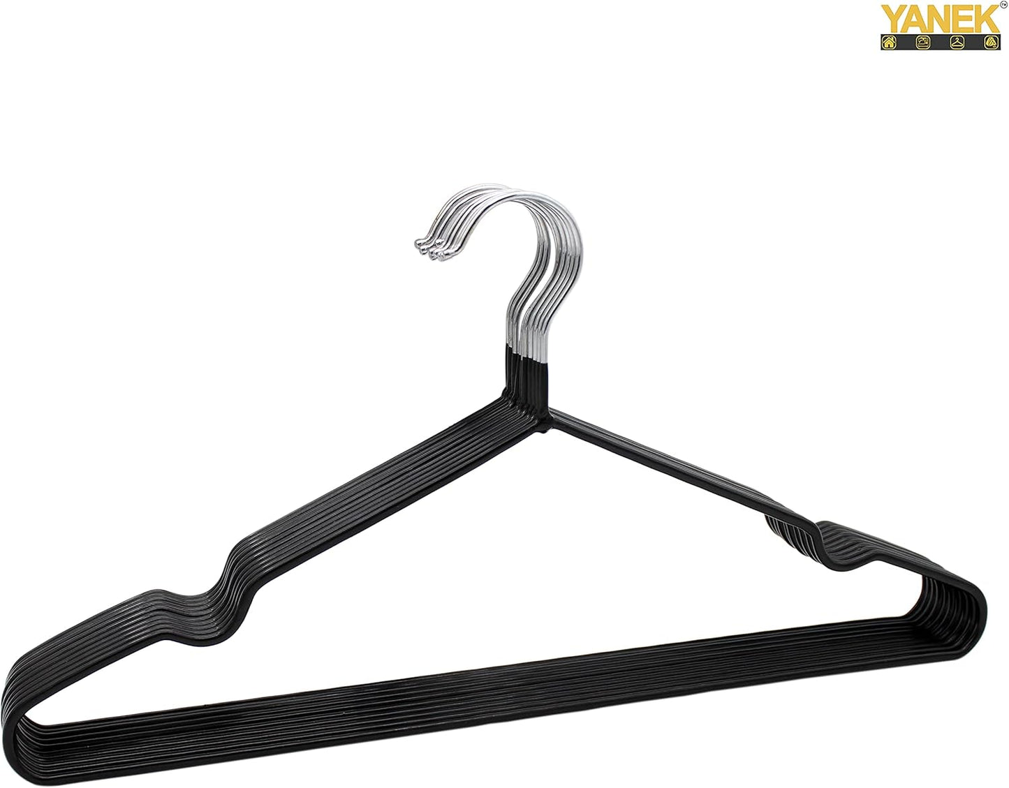 YANEK Metal Hangers | For Shirt, Coat, Trousers | Strong, Anti Slip & Space Saving | Rubber Coated, 40 CM (Black, 50)