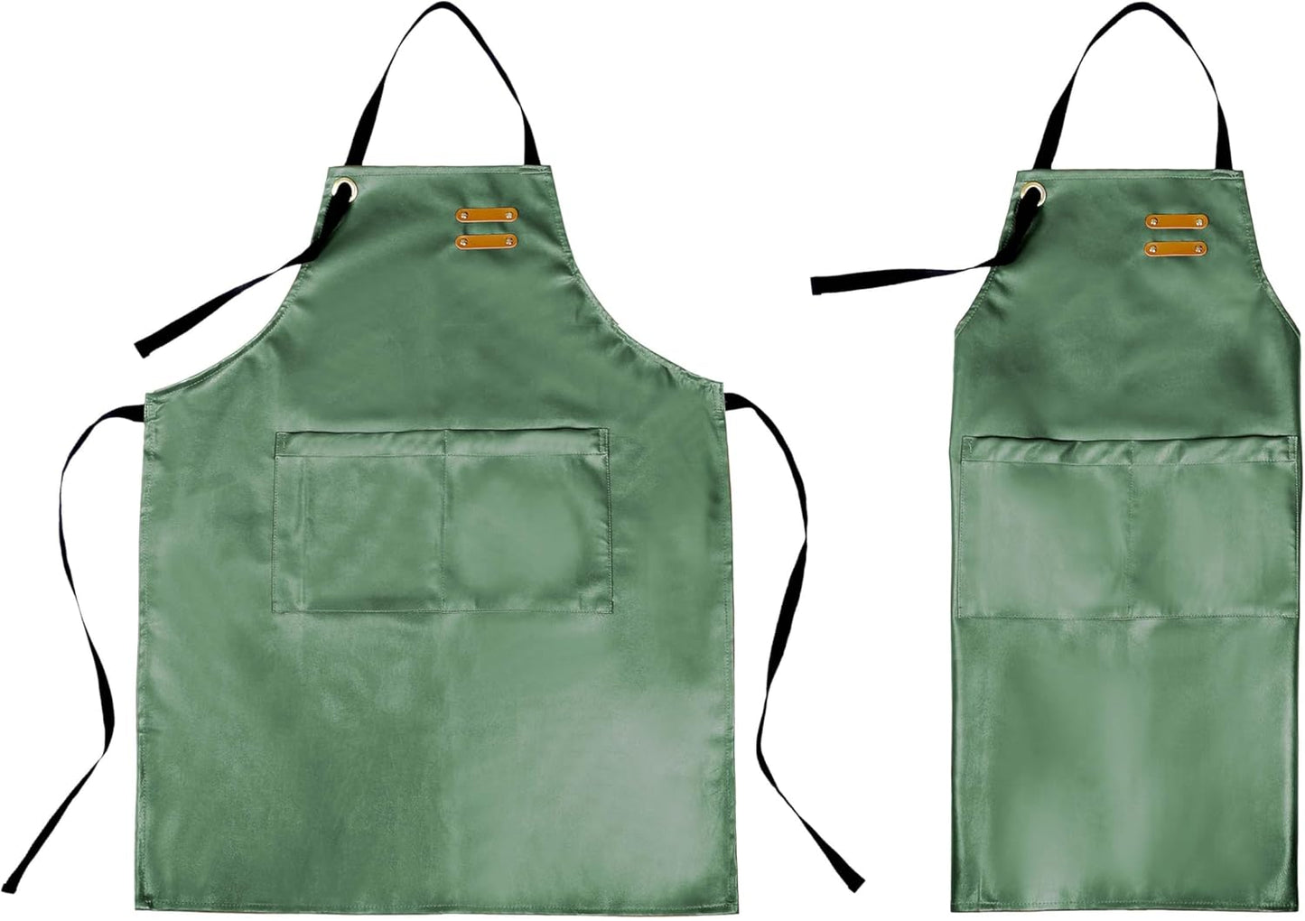 YANEK Unisex Waterproof Leather Chef Apron with Pockets | Leather Apron – Professional Heavy-duty for Home, Kitchen, BBQ, Coffee Shop | 2 Pockets, Adjustable Strap (Green)