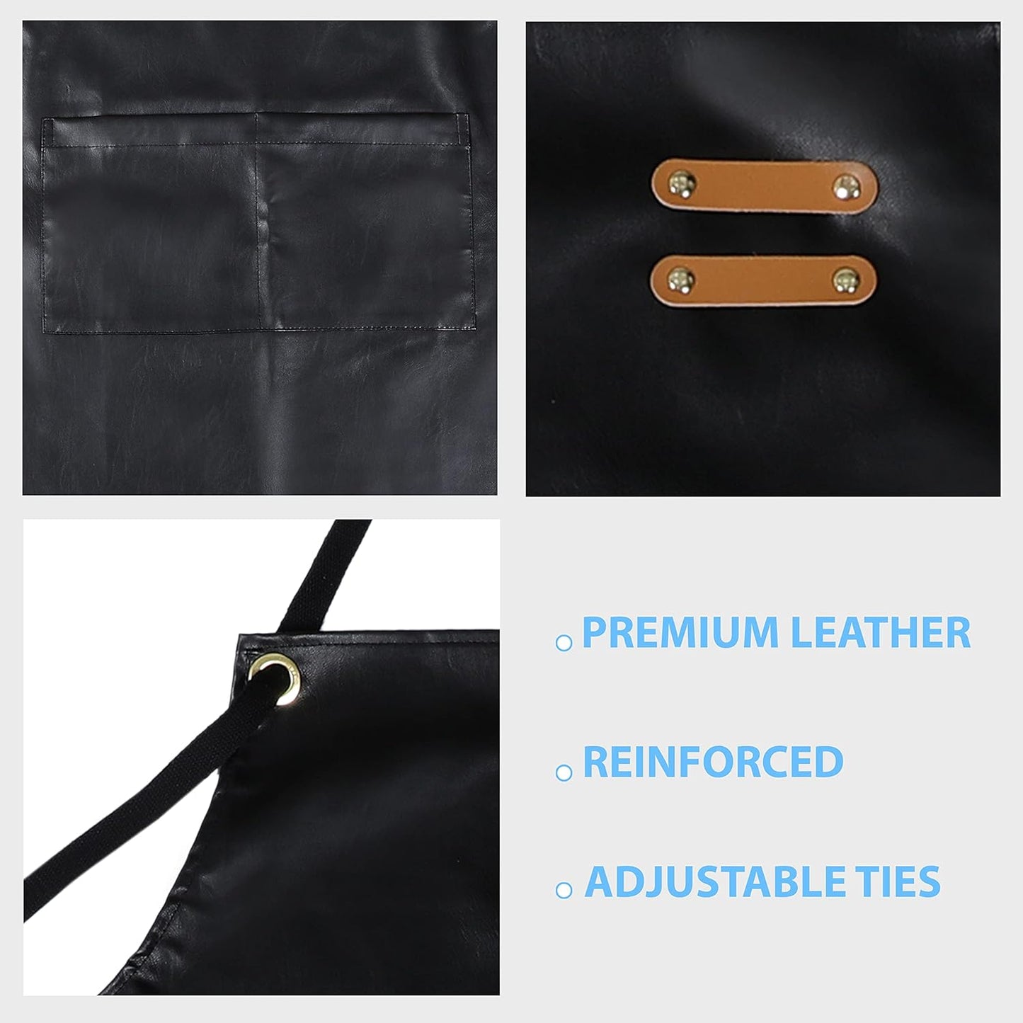 YANEK Unisex Waterproof Leather Chef Apron with Pockets | Leather Apron – Professional Heavy-duty for Home, Kitchen, BBQ, Coffee Shop | 2 Pockets, Adjustable Strap (Green)