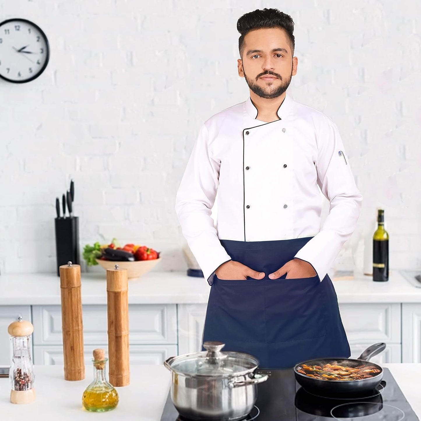 YANEK Kitchen Short Apron | Unisex | Chef Kitchen Adjustable Bib Apron with Pockets & Adjustable Tie Rope | For Home, Restaurant, Café, Hotel, Bakery, Salon