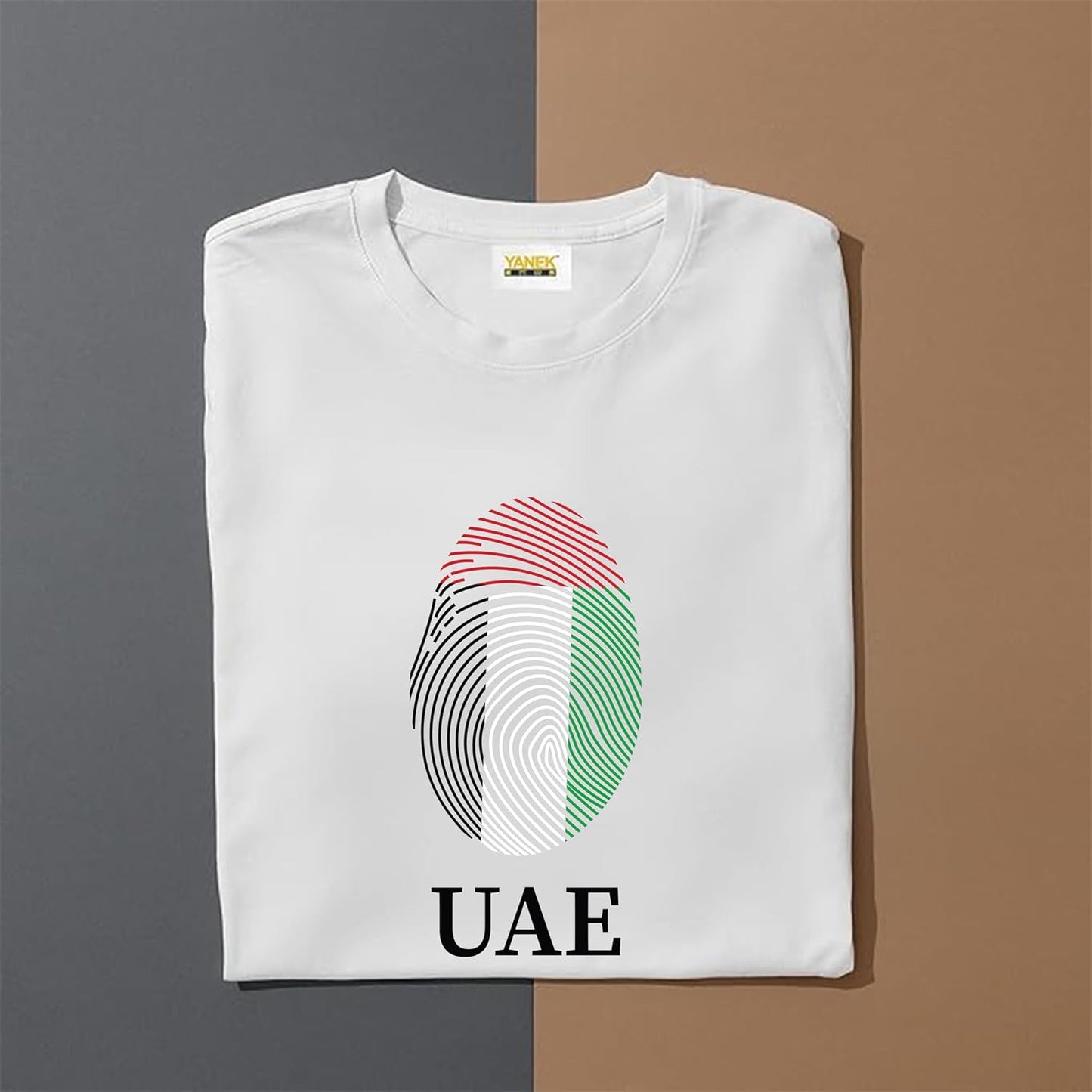 YANEK UAE Flag T-shirt Design | Solid Unisex Round Neck T-Shirt Short Sleeve | Made From 180 GSM Combed Cotton BIOWASH | All Day Comfort| Super Soft | Wrinkle Free