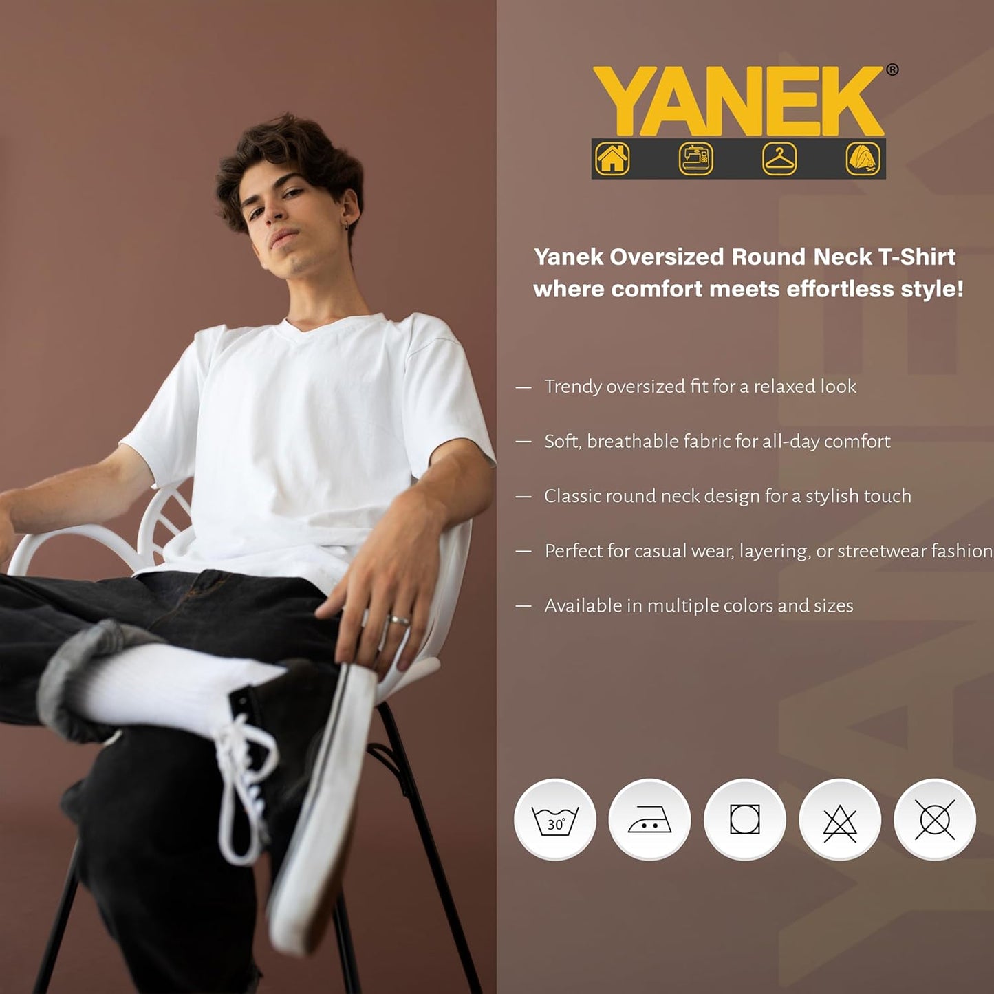 Yanek Oversized T-Shirt for Men – 260 GSM Heavy Jersey, 65% Cotton 35% Polyester, Soft & Durable, Casual Streetwear, Ultimate Comfort