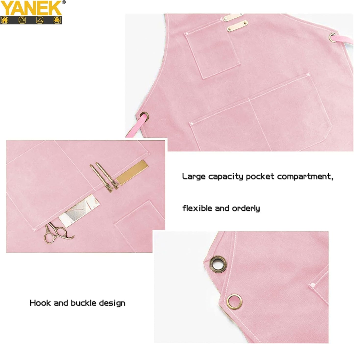 YANEK Chef Apron Cotton Canvas Cross Back Adjustable Apron with 3 Pockets Waterdrop Resistant | for Chef, Artist Painting, Baker, Barista, Bartender, Restaurant, BBQ Aprons for Unisex