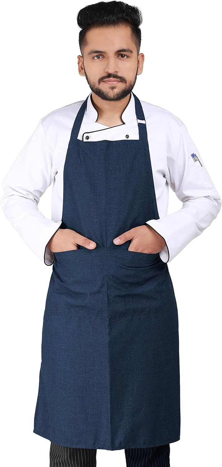 YANEK Kitchen Apron | Unisex Chef Kitchen Adjustable Bib Apron with Pockets | For Home, Restaurant, Cafe