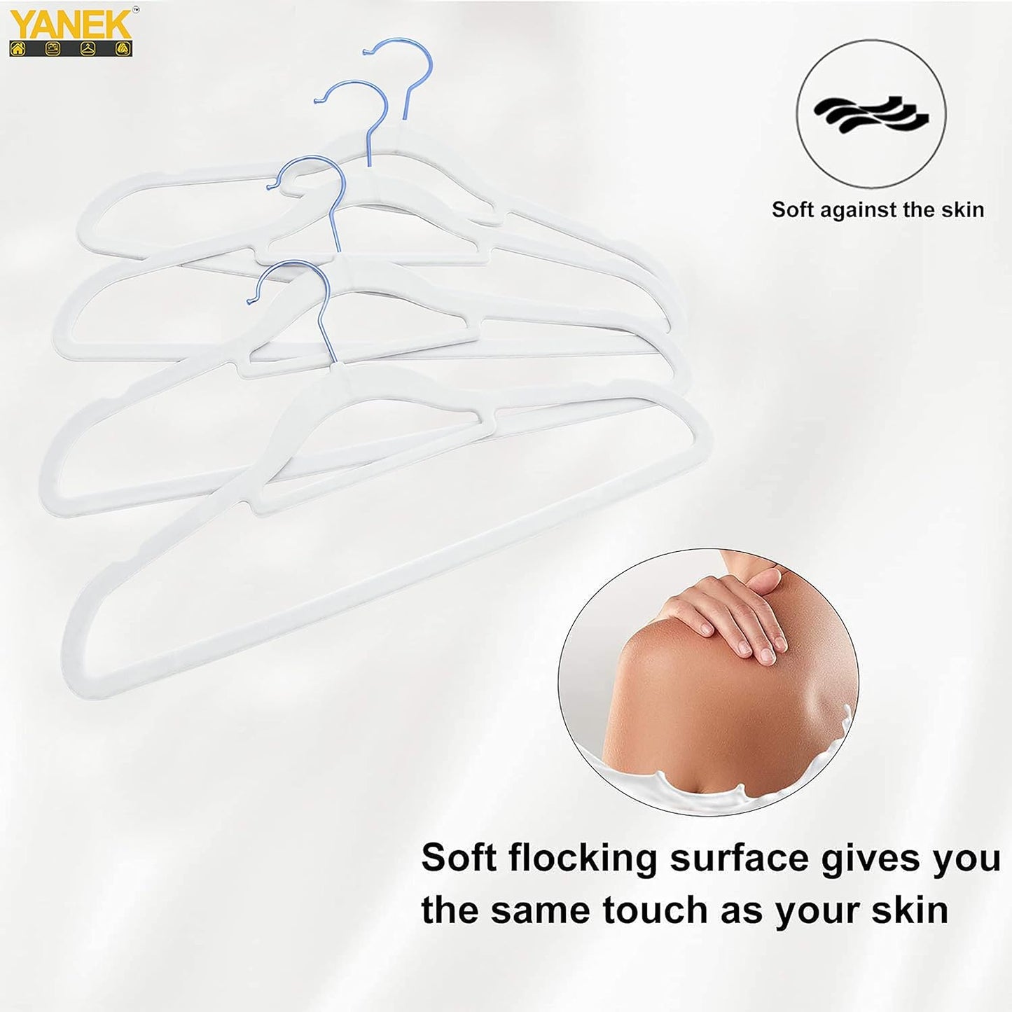 YANEK Non-Slip Velvet Hangers | Ultra Thin | Heavy Duty | 360° Rotating Hook | For Suit, Dress, Shirts (White, 50)