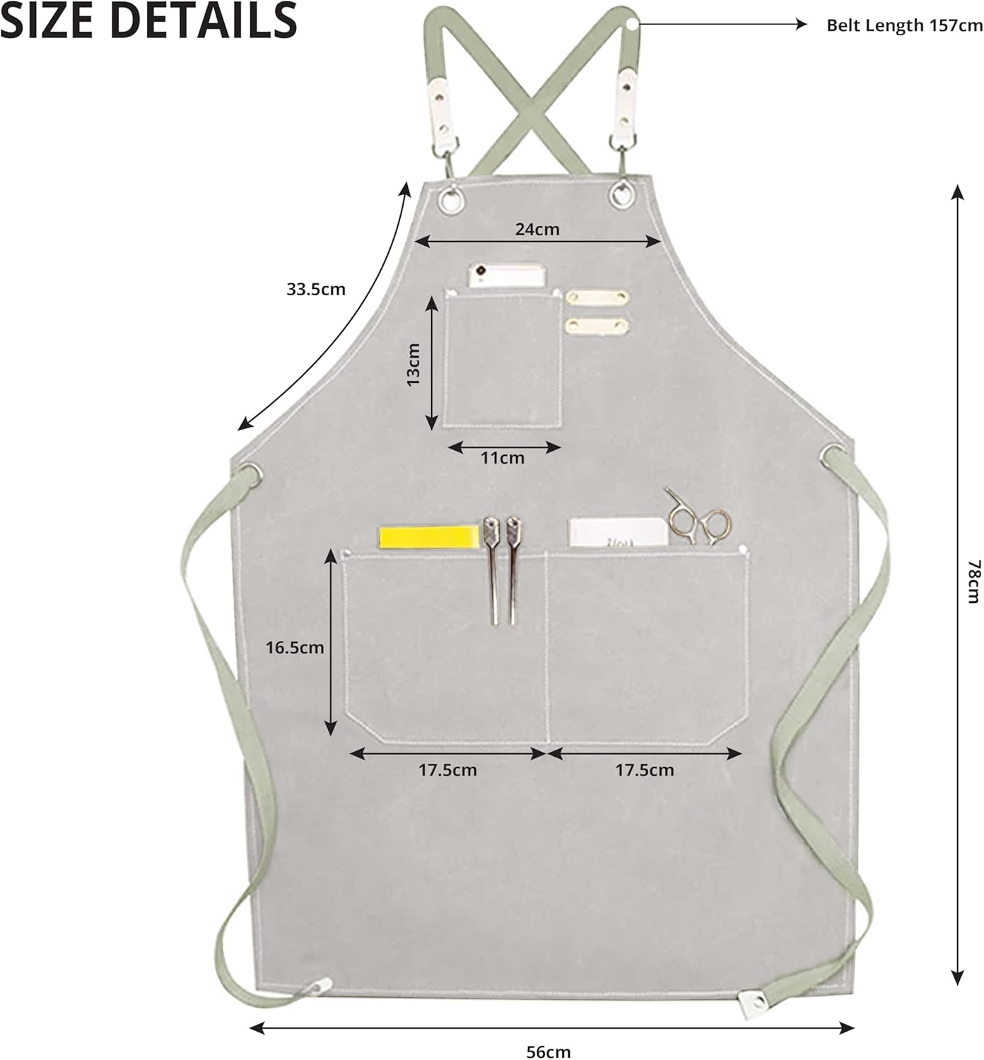 YANEK Chef Apron Cotton Canvas Cross Back Adjustable Apron with 3 Pockets Waterdrop Resistant | for Chef, Artist Painting, Baker, Barista, Bartender, Restaurant, BBQ Aprons for Unisex
