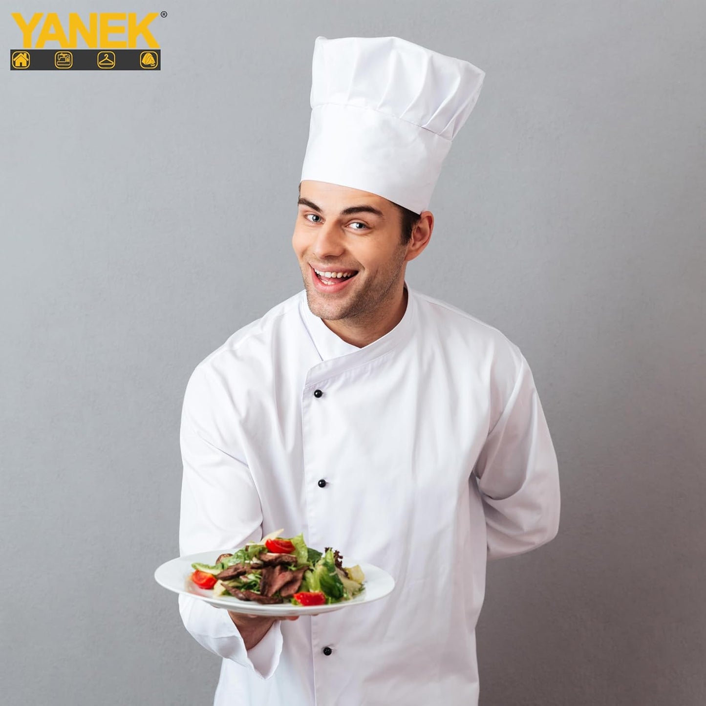 YANEK Unisex Chef Hat Adjustable Elastic | Chef Uniform for Kitchen, Restaurant, Café, Bakery, Hotels Chef Cap Uniform Breathable Hat