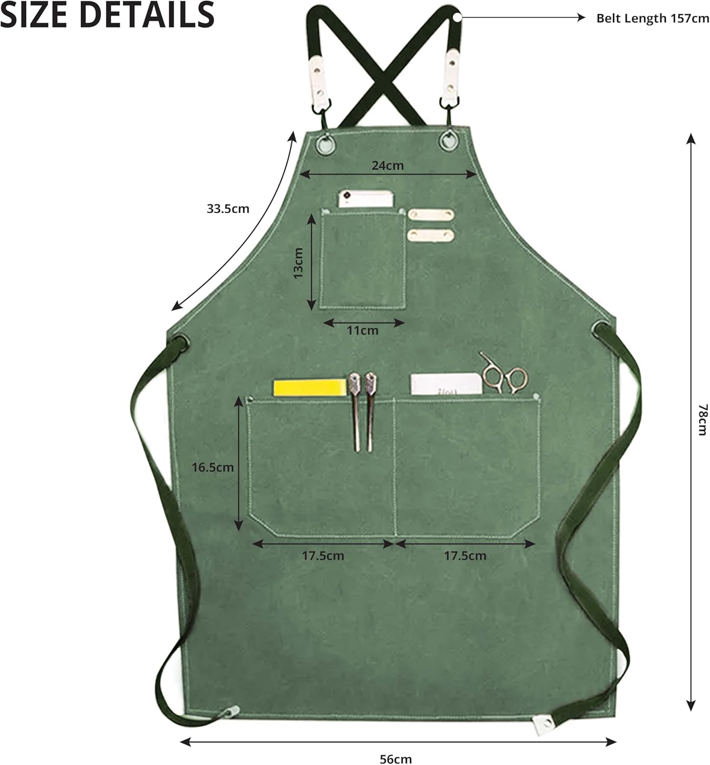 YANEK Chef Apron Cotton Canvas Cross Back Adjustable Apron with 3 Pockets Waterdrop Resistant | for Chef, Artist Painting, Baker, Barista, Bartender, Restaurant, BBQ Aprons for Unisex
