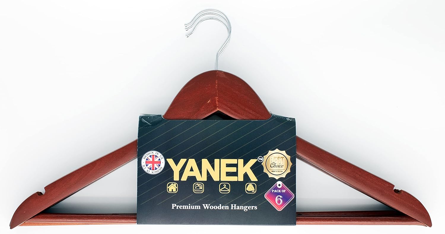 YANEK Solid Wood Hangers | Non-slip with Notches (Black, 30)