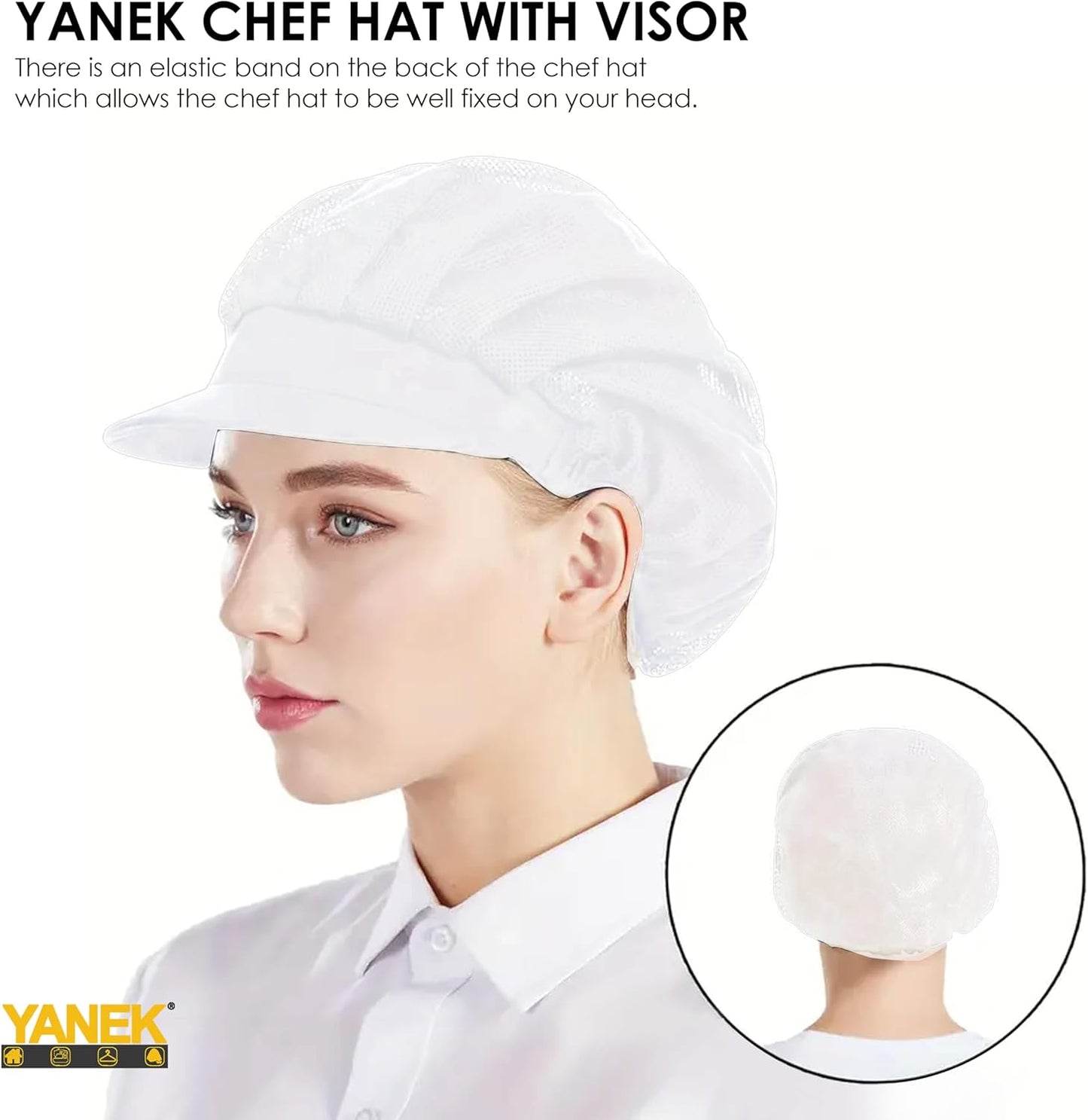 Yanek Professional Chef Hat with Visor – Adjustable and Lightweight Kitchen Cap for Men and Women – Ideal for Culinary Professionals, Home Cooks, Bakers, Restaurant Staff, Outdoor Catering Events