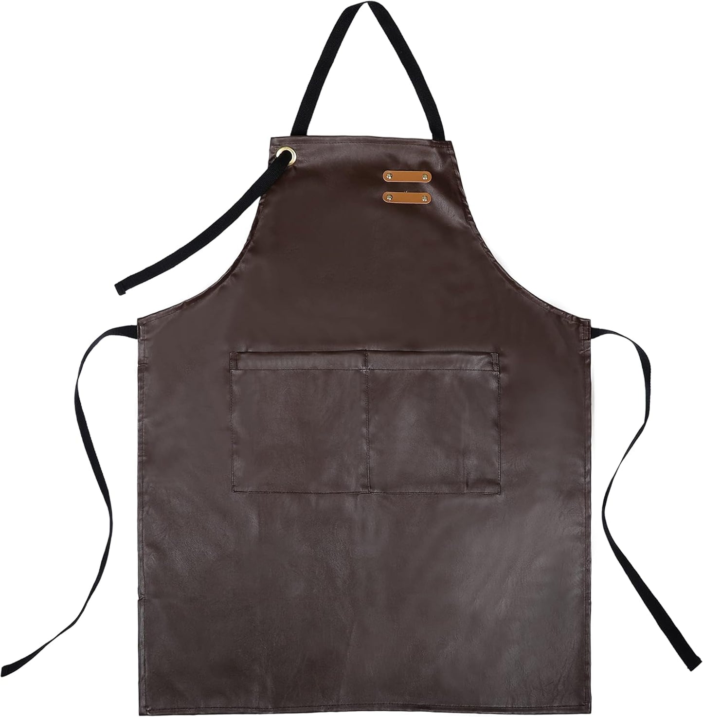 YANEK Unisex Waterproof Leather Chef Apron with Pockets | Leather Apron – Professional Heavy-duty for Home, Kitchen, BBQ, Coffee Shop | 2 Pockets, Adjustable Strap (Green)