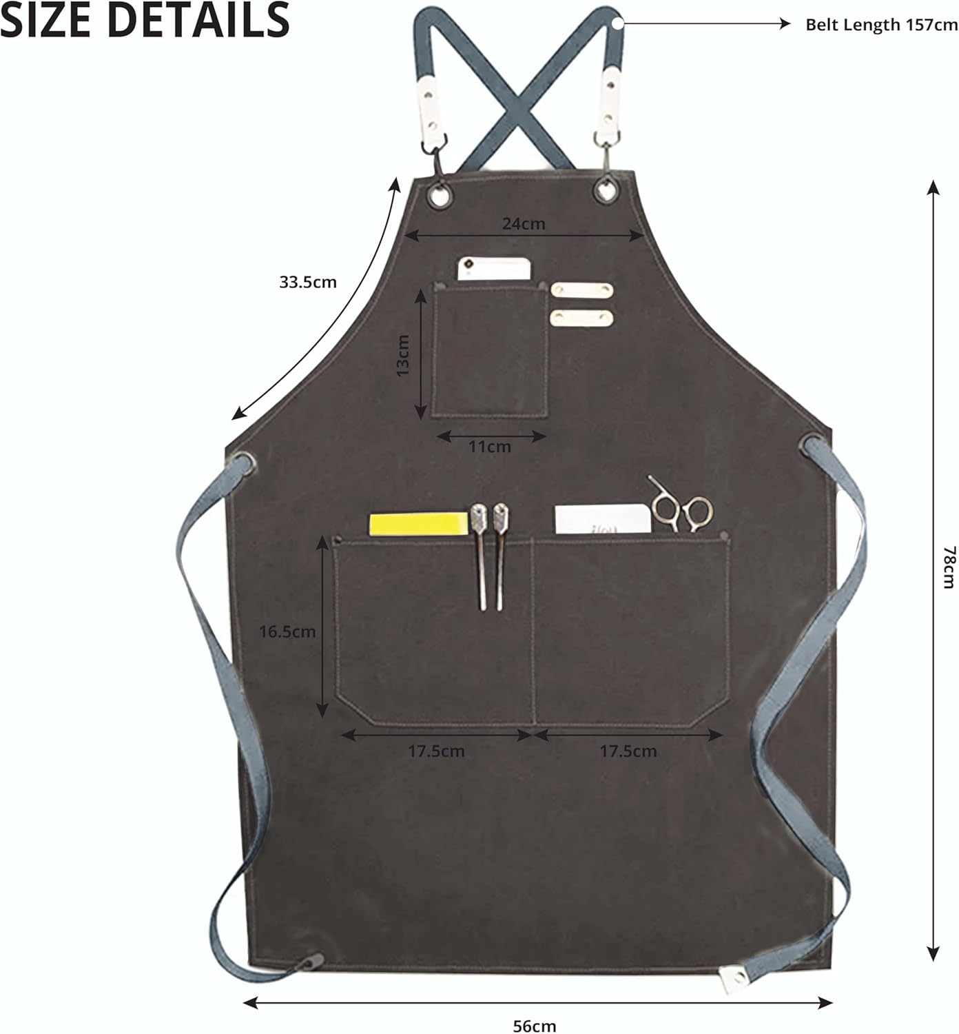 YANEK Chef Apron Cotton Canvas Cross Back Adjustable Apron with 3 Pockets Waterdrop Resistant | for Chef, Artist Painting, Baker, Barista, Bartender, Restaurant, BBQ Aprons for Unisex