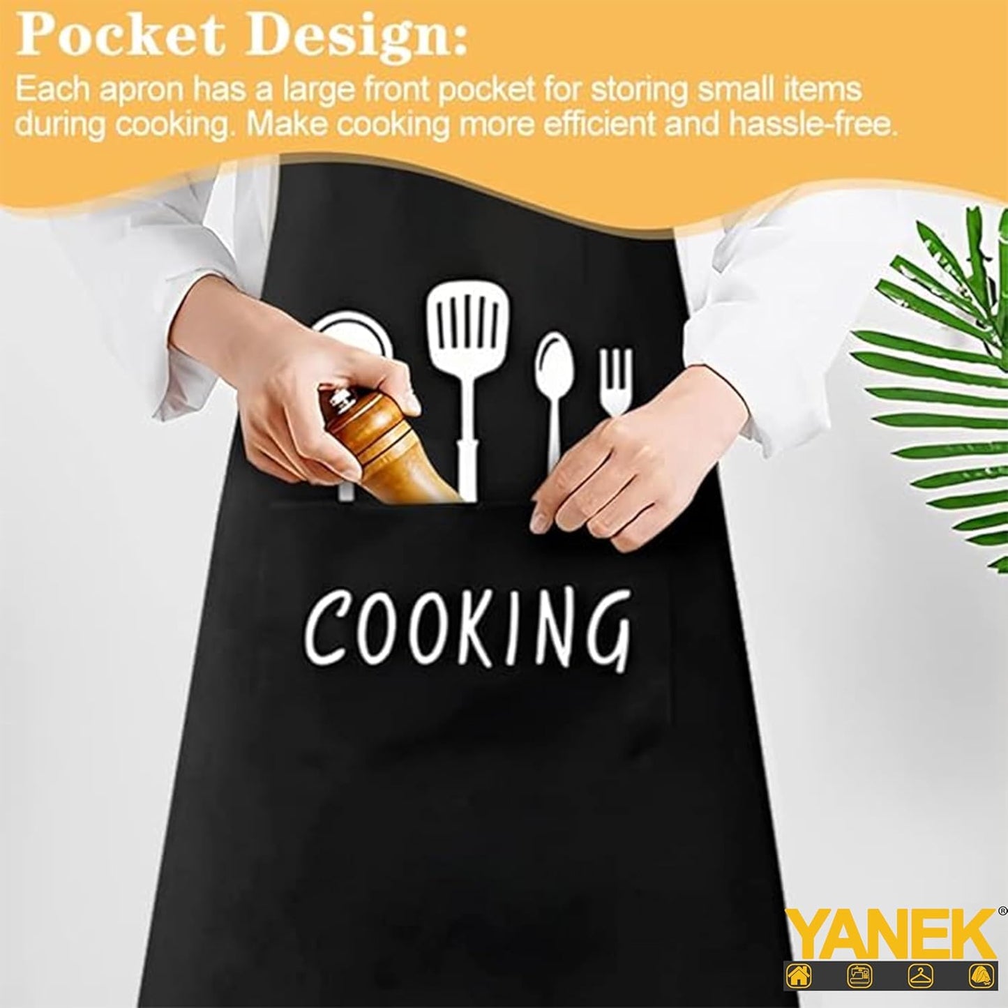 Yanek 2-Pack Adjustable Kitchen Aprons with Pockets – Waterproof, Oil-Proof Chef Bib Aprons with Adjustable Neck Strap, Perfect for Cooking, Baking, Grilling, and Household Use (White, Black)