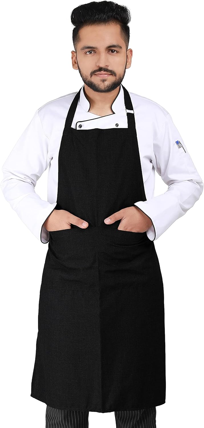 YANEK Kitchen Apron | Unisex Chef Kitchen Adjustable Bib Apron with Pockets | For Home, Restaurant, Cafe