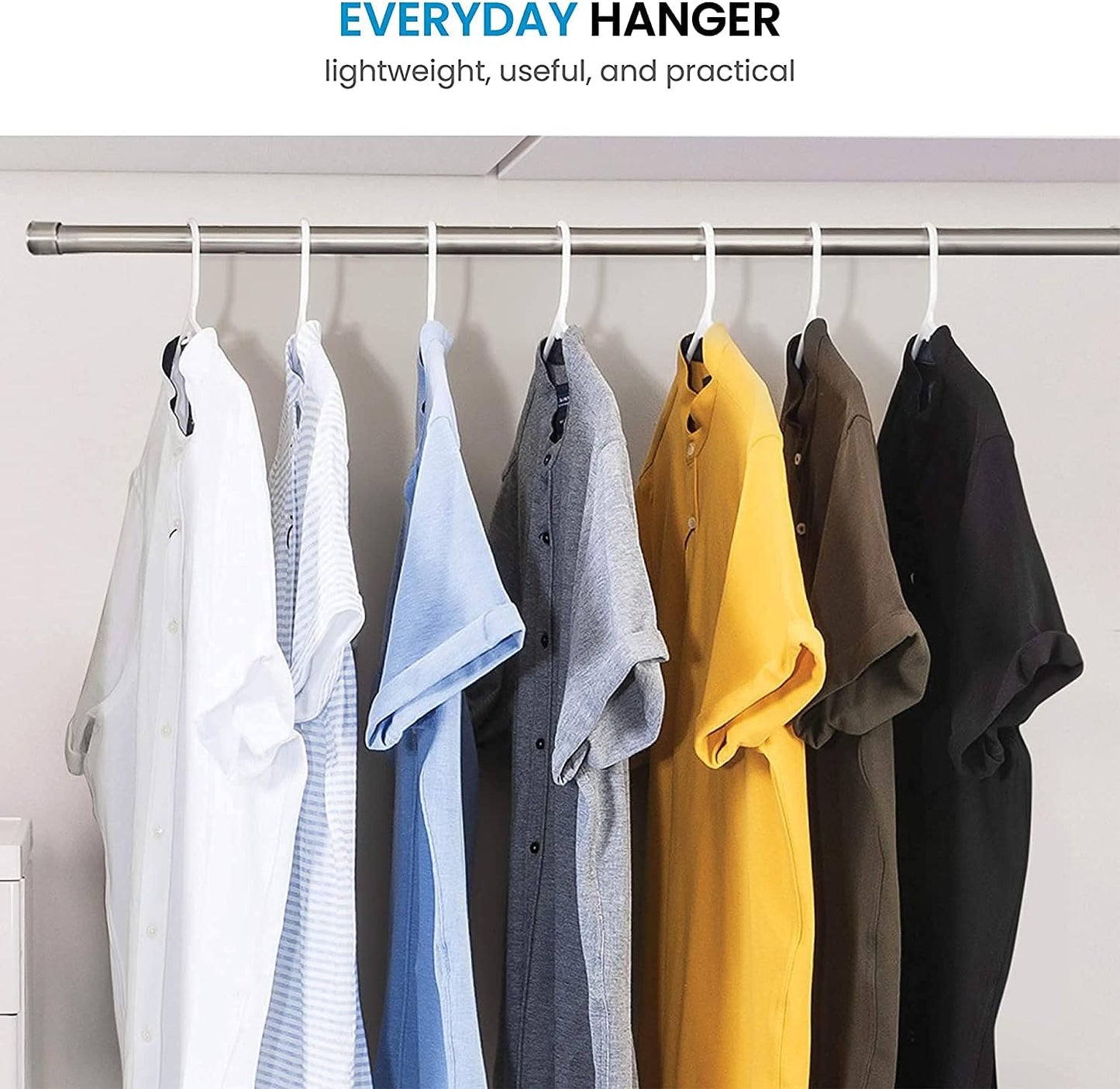 YANEK White Plastic Hangers – Space-Saving Clothes Hangers for Closet Organization, Durable, Lightweight & Design for Shirts, Dresses, Coats & More Ideal for Home or Laundry Use (Set of 5, Heavy Duty).