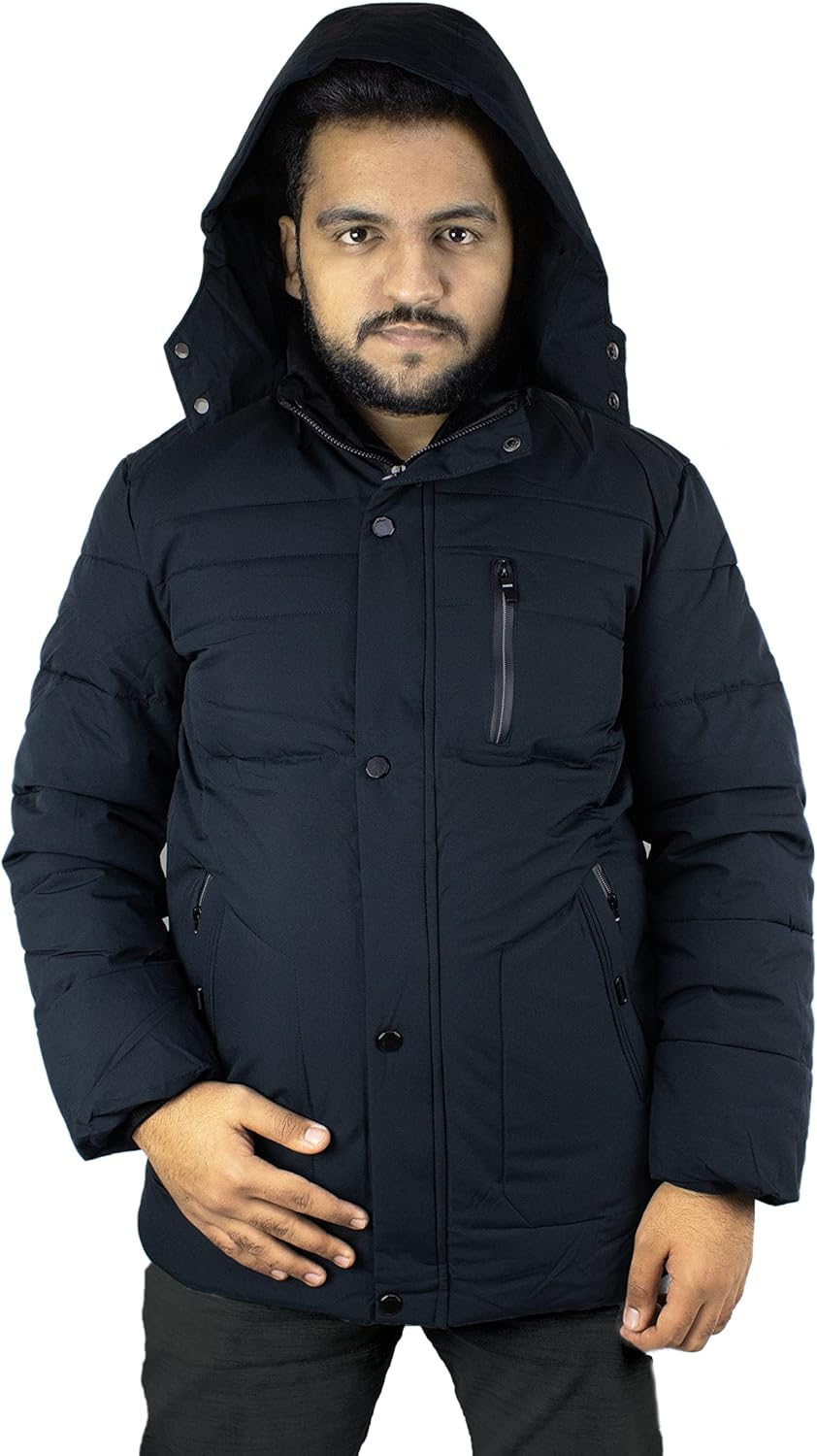 Men’s Insulated Puff Jacket with Detachable Hoodie – Water Resistant Winter Jacket with Zipper & Button Closure | Wholesale Jackets UAE