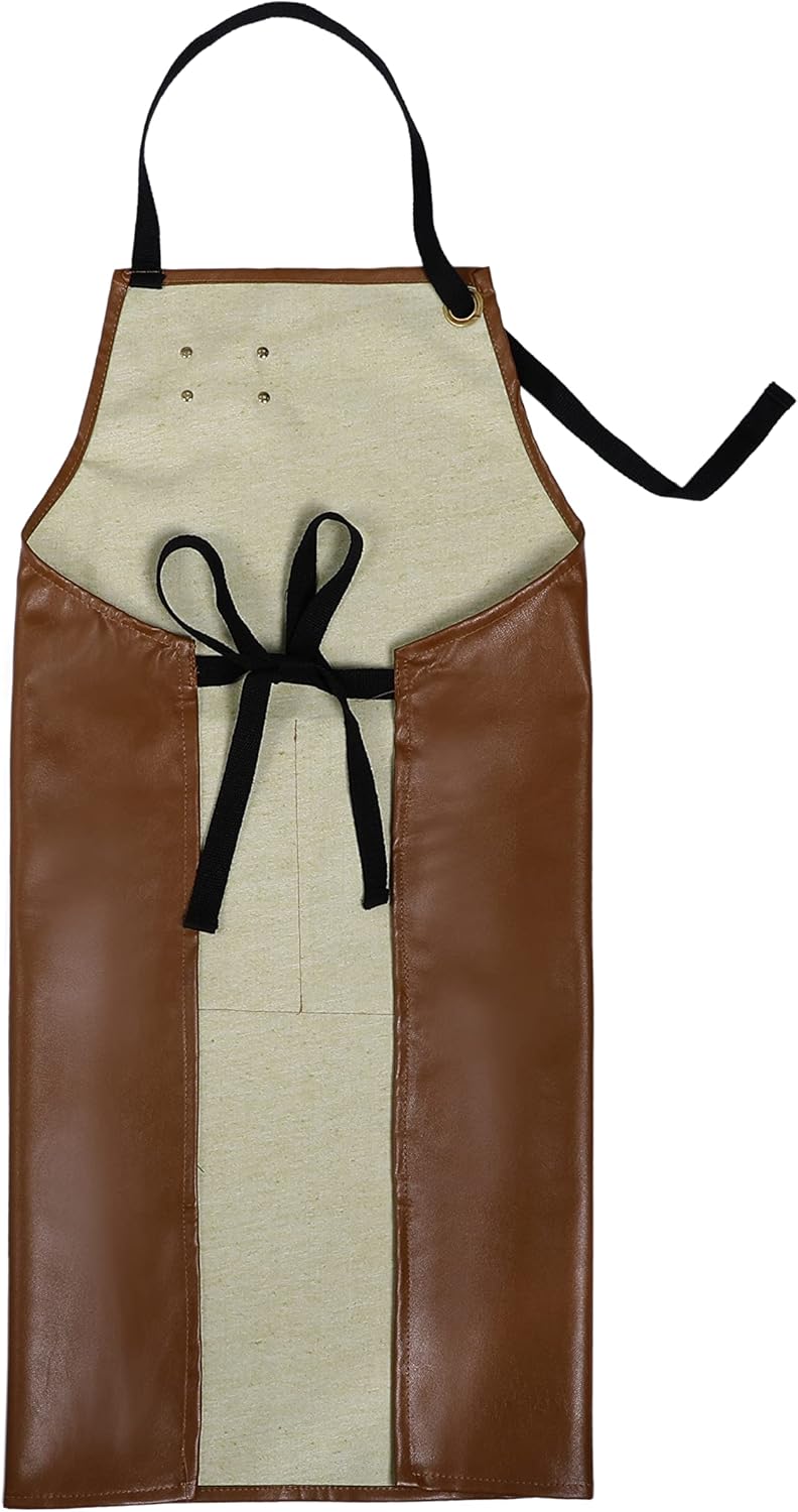 YANEK Unisex Waterproof Leather Chef Apron with Pockets | Leather Apron – Professional Heavy-duty for Home, Kitchen, BBQ, Coffee Shop | 2 Pockets, Adjustable Strap (Green)