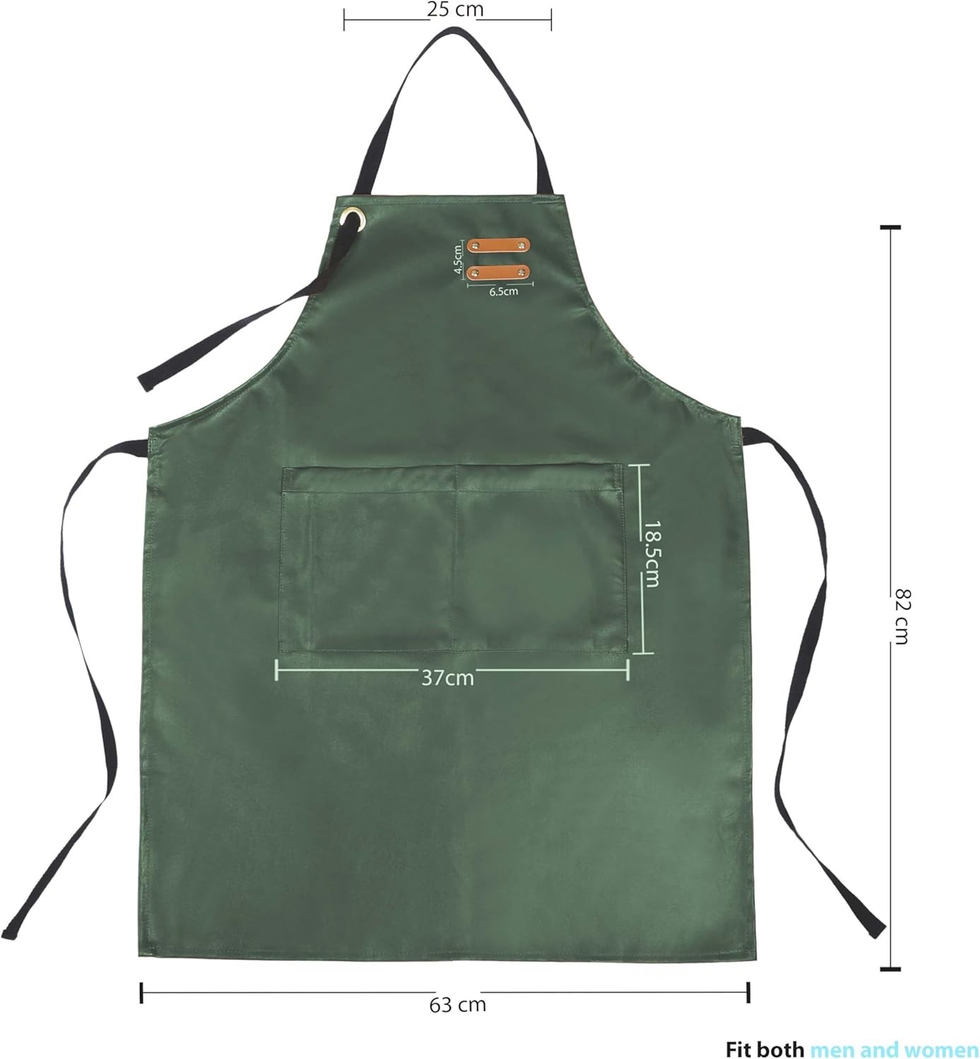 YANEK Unisex Waterproof Leather Chef Apron with Pockets | Leather Apron – Professional Heavy-duty for Home, Kitchen, BBQ, Coffee Shop | 2 Pockets, Adjustable Strap (Green)