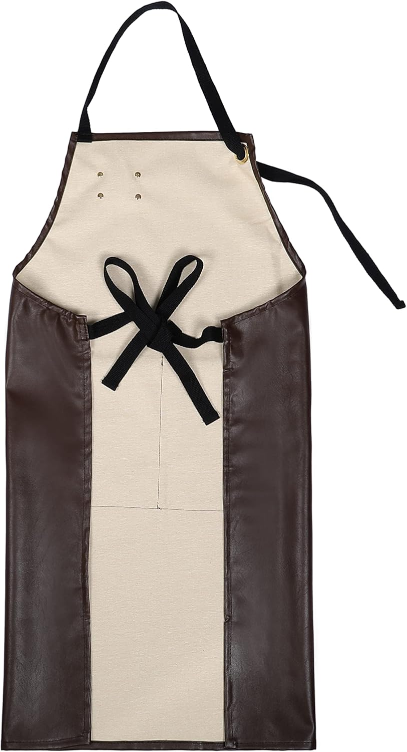 YANEK Unisex Waterproof Leather Chef Apron with Pockets | Leather Apron – Professional Heavy-duty for Home, Kitchen, BBQ, Coffee Shop | 2 Pockets, Adjustable Strap (Green)