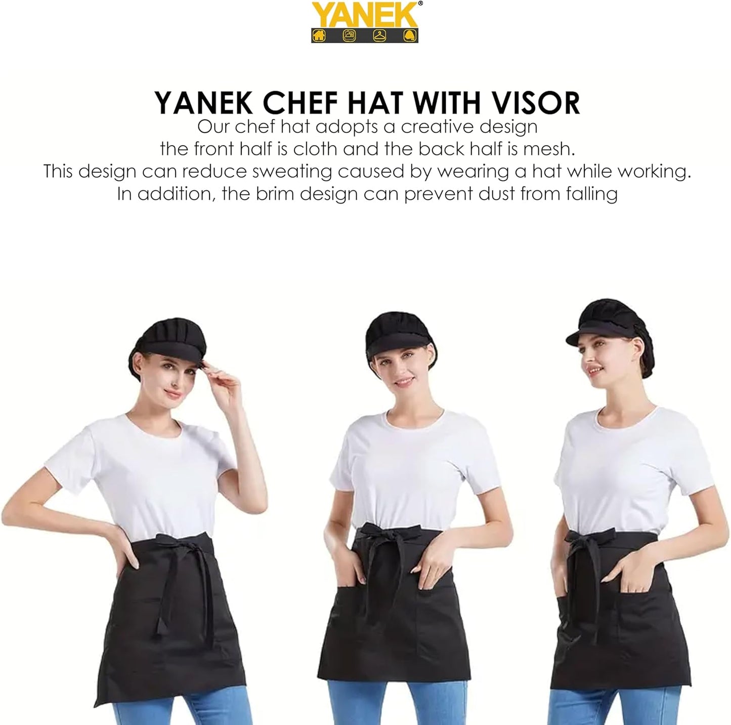 Yanek Professional Chef Hat with Visor – Adjustable and Lightweight Kitchen Cap for Men and Women – Ideal for Culinary Professionals, Home Cooks, Bakers, Restaurant Staff, Outdoor Catering Events
