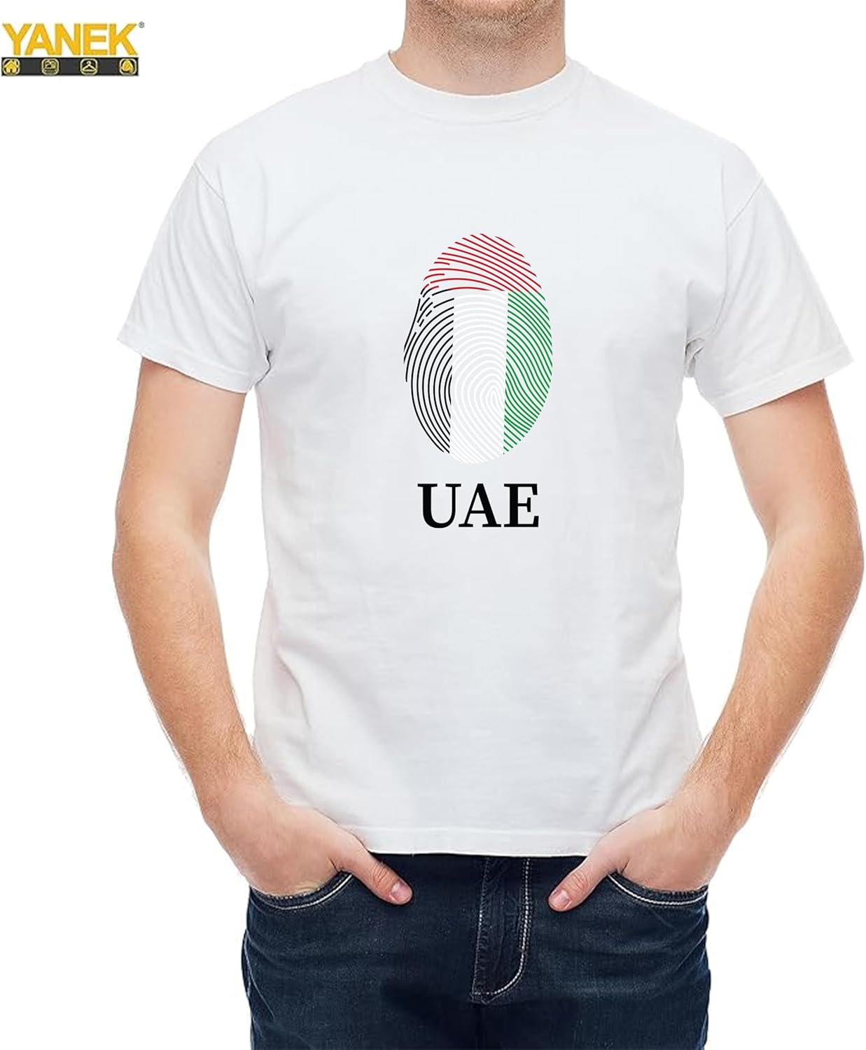 YANEK UAE Flag T-shirt Design | Solid Unisex Round Neck T-Shirt Short Sleeve | Made From 180 GSM Combed Cotton BIOWASH | All Day Comfort| Super Soft | Wrinkle Free