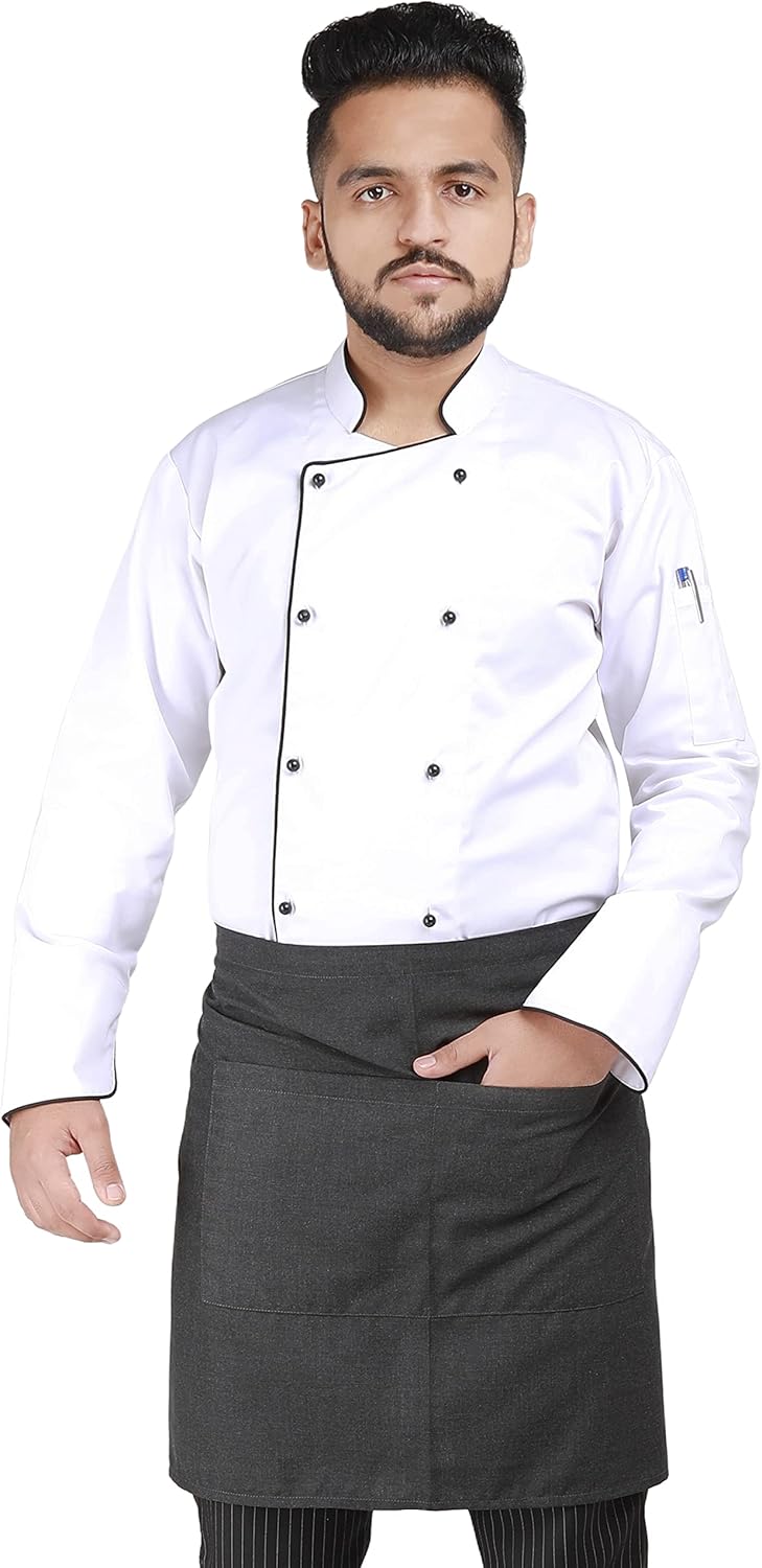 YANEK Kitchen Short Apron | Unisex | Chef Kitchen Adjustable Bib Apron with Pockets & Adjustable Tie Rope | For Home, Restaurant, Café, Hotel, Bakery, Salon