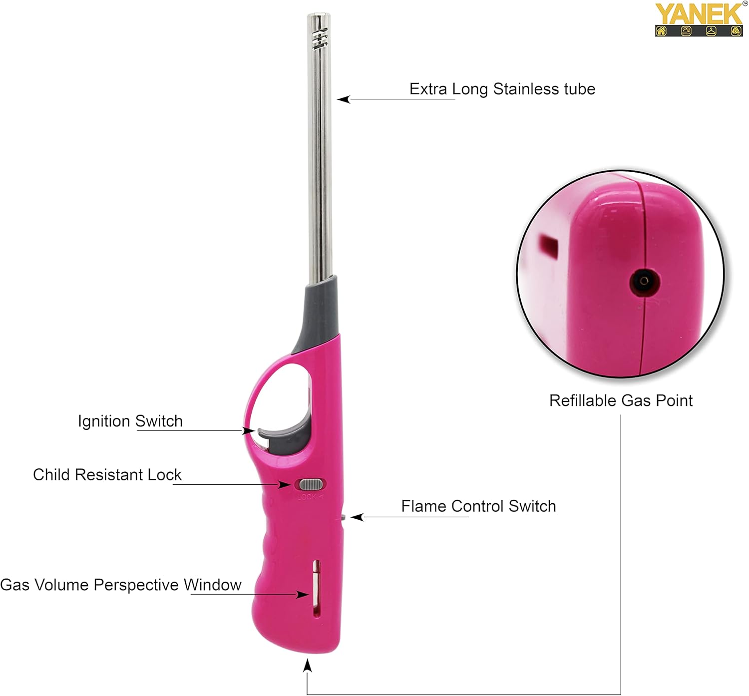 YANEK Gas Lighter – Refillable Butane Lighter (Pack of 4) | For Kitchen, BBQ & Camping | Wholesale BBQ Grills & Fuel UAE